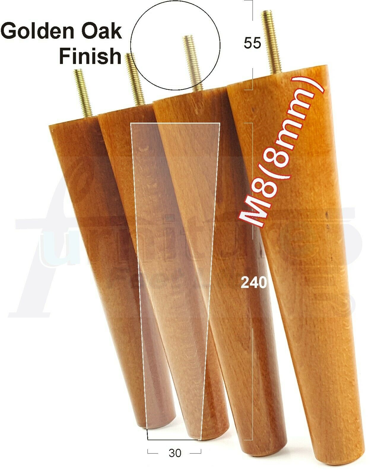 4 Retro Wood Replacement Furniture Chair Legs M8 Footstool Settee Sofa Feet 240mm High
