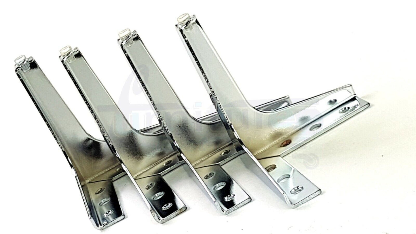 4x Metal Furniture Legs 140mm High Chrome Corner Feet Sofa Chair Beds Cabinets