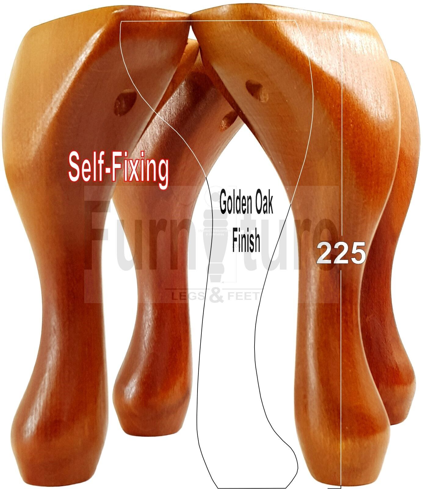 4 Wooden Traditional Queen Anne Furniture Legs 225mm Sofa Chair Beds (Self-Fix)