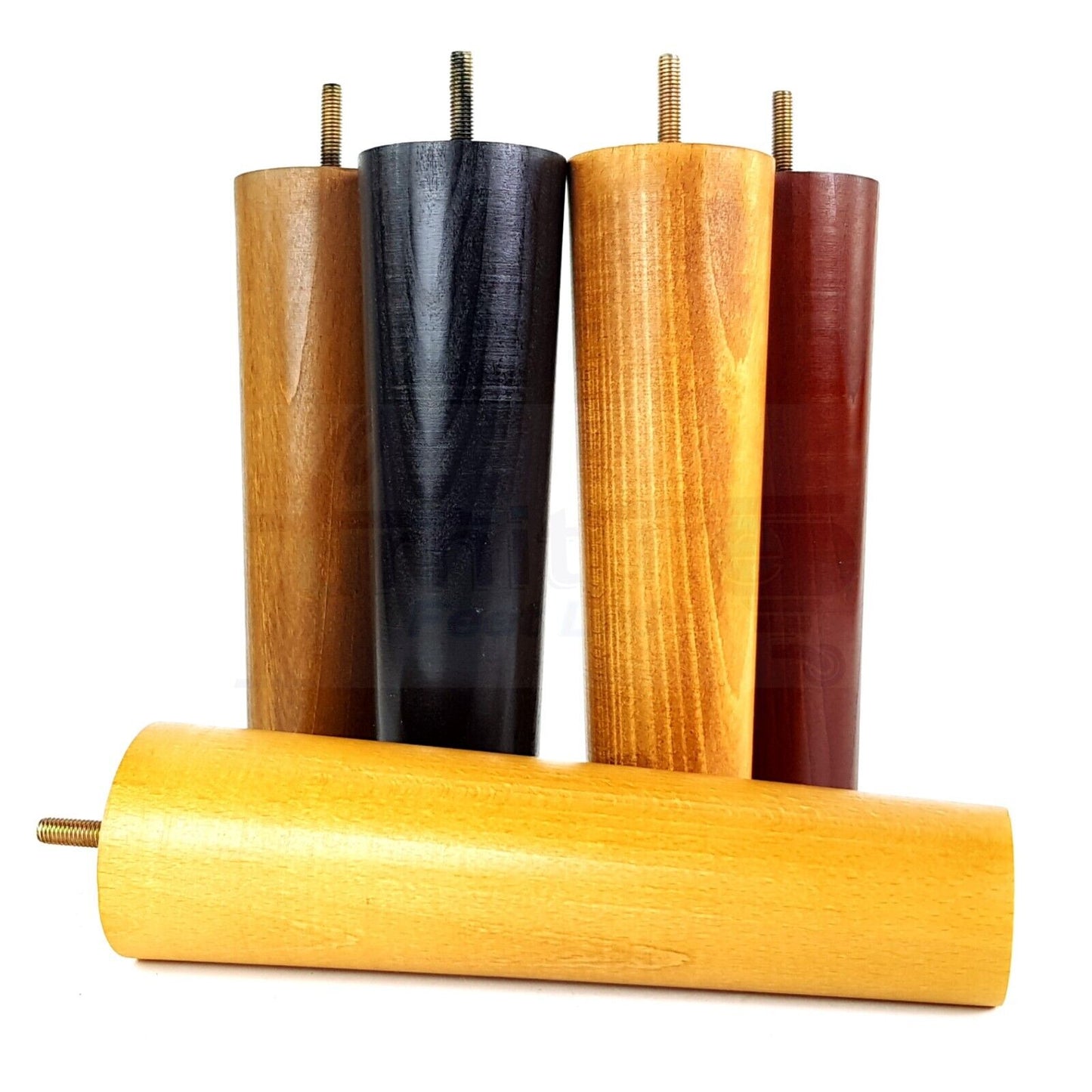 4 Solid Wood Turned Furniture Legs Replacement Bun Feet 230mm High Chairs Stools Sofa Bed Legs Settee & Cabinets M8 Multiple Colours