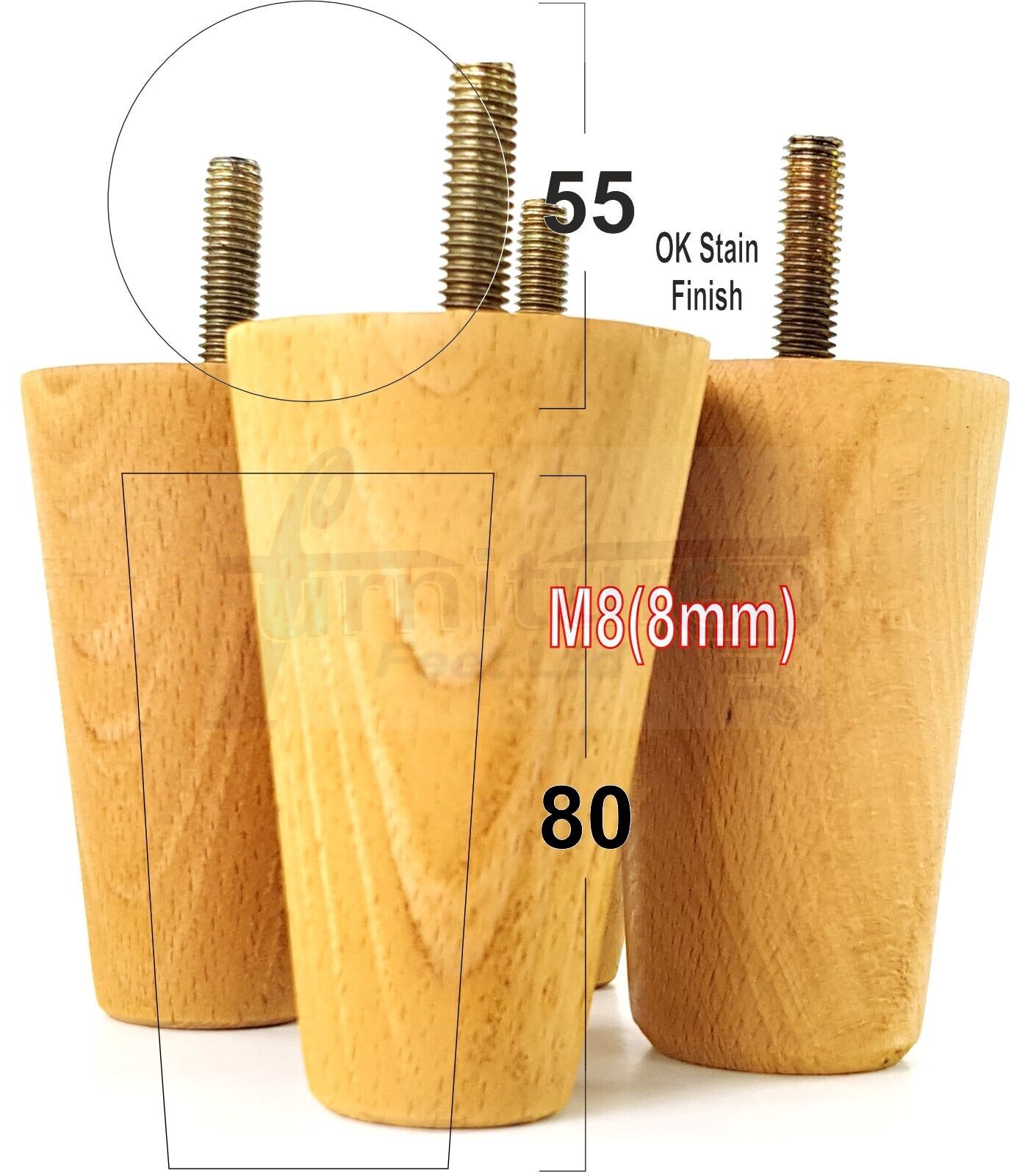 Turned Solid Wood Furniture Feet Round Replacement Mid Century Retro Legs 80mm High M8 Various Colours Set of 4 Sofa Chairs Stools Cabinets