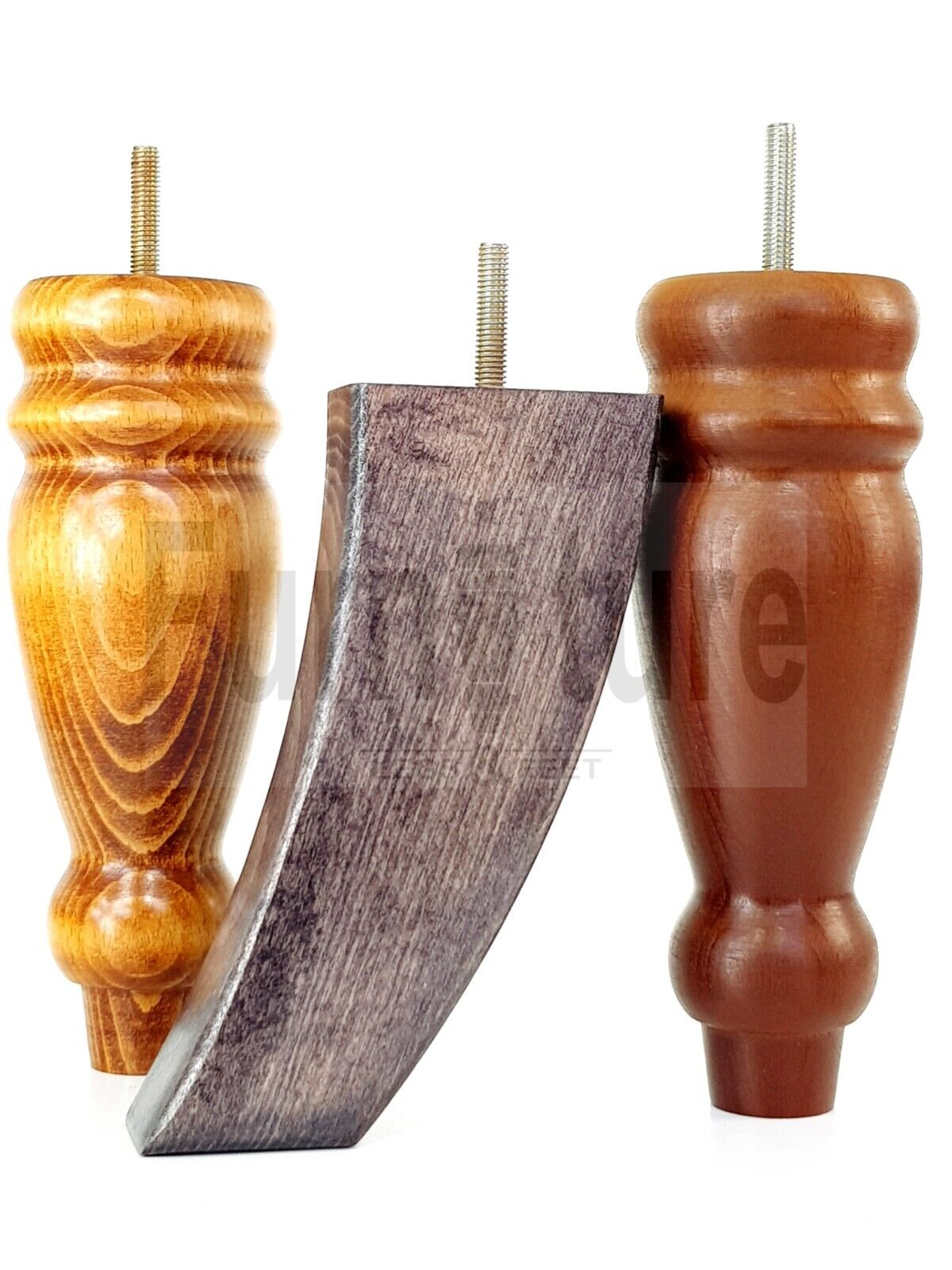 2 Turned Furniture Feet Replacement Sofa Legs 200mm & 2 Curved Back Legs 185mm for Chairs Sofa Settee Cabinets M8