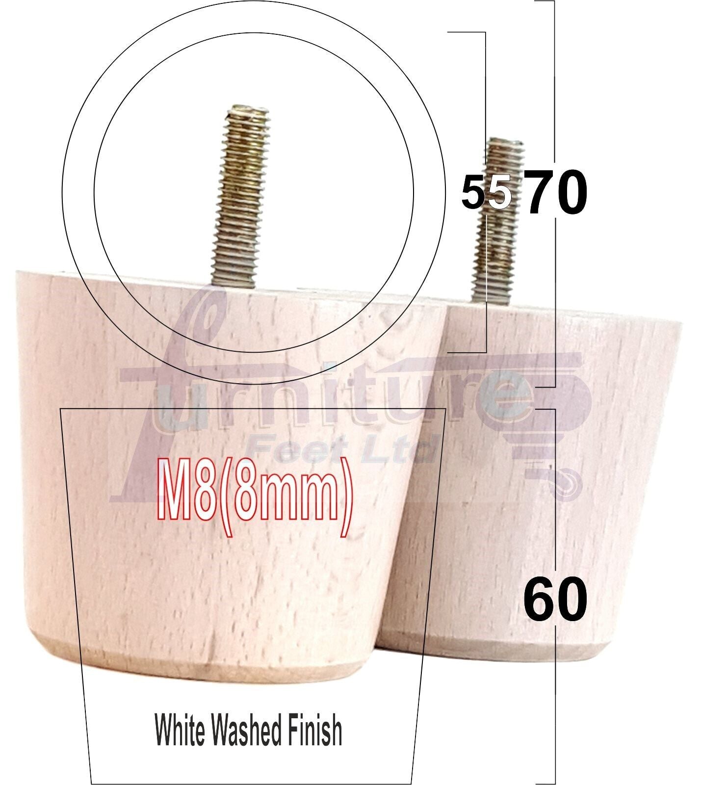4 Replacement Bun Feet 60mm High Solid Wood Turned Furniture Legs M8 Multiple Colours Chairs Stools Sofa's Beds Settee & Cabinets 2.3 inches