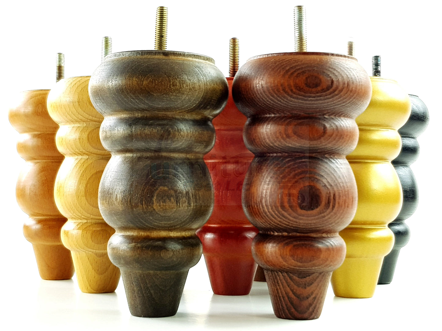 4 Wood Round Furniture Feet Turned Replacement Legs 155mm High Chairs Stools Sofa Beds Settee & Cabinets M8 Various Colours 6 Inch high - Antique Brown