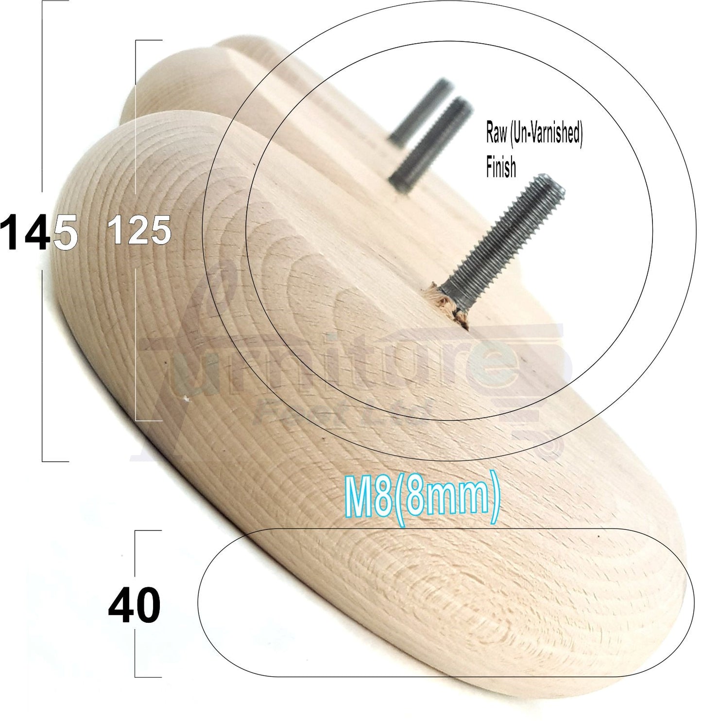 Set Of 4 Turned Wood Furniture Legs Chair Sofa Bed Replacement Bun Feet 40mm High