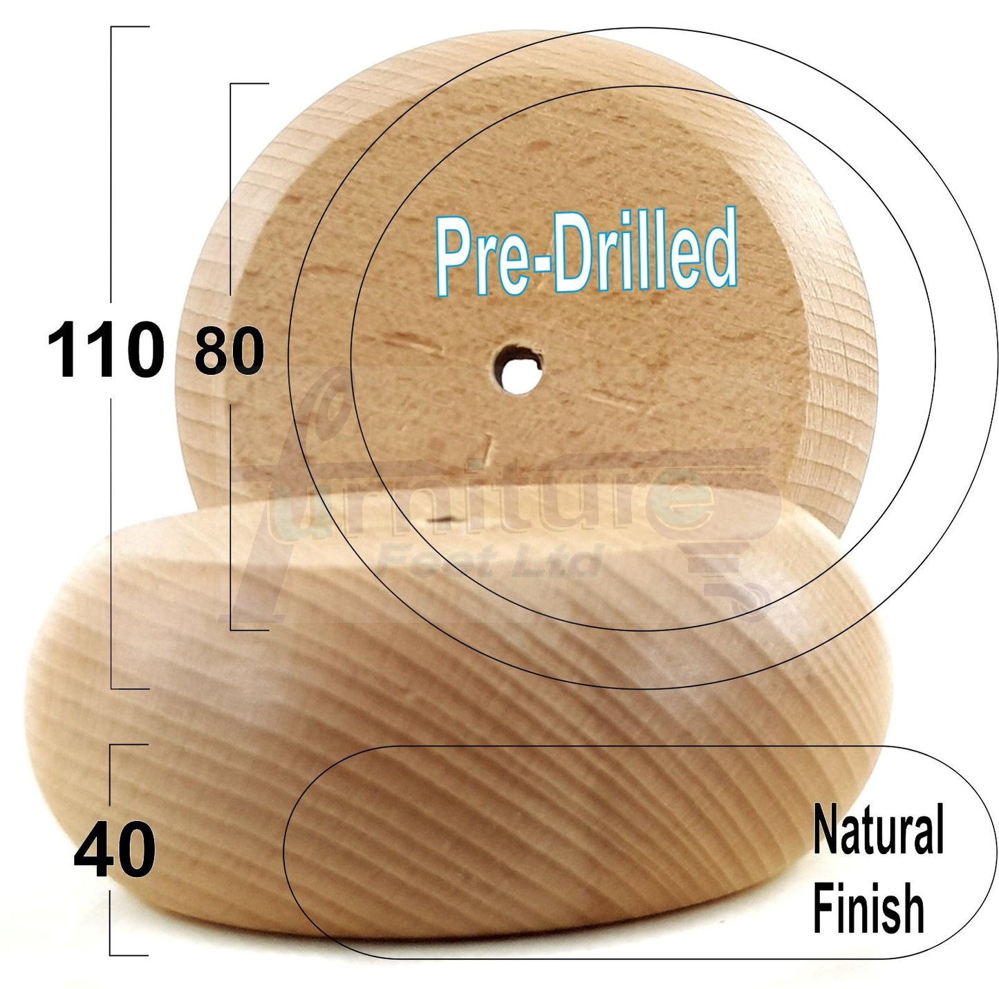 Set Of 4 Turned Wood Furniture Legs Chair Sofa Bed Replacement Bun Feet 40mm High
