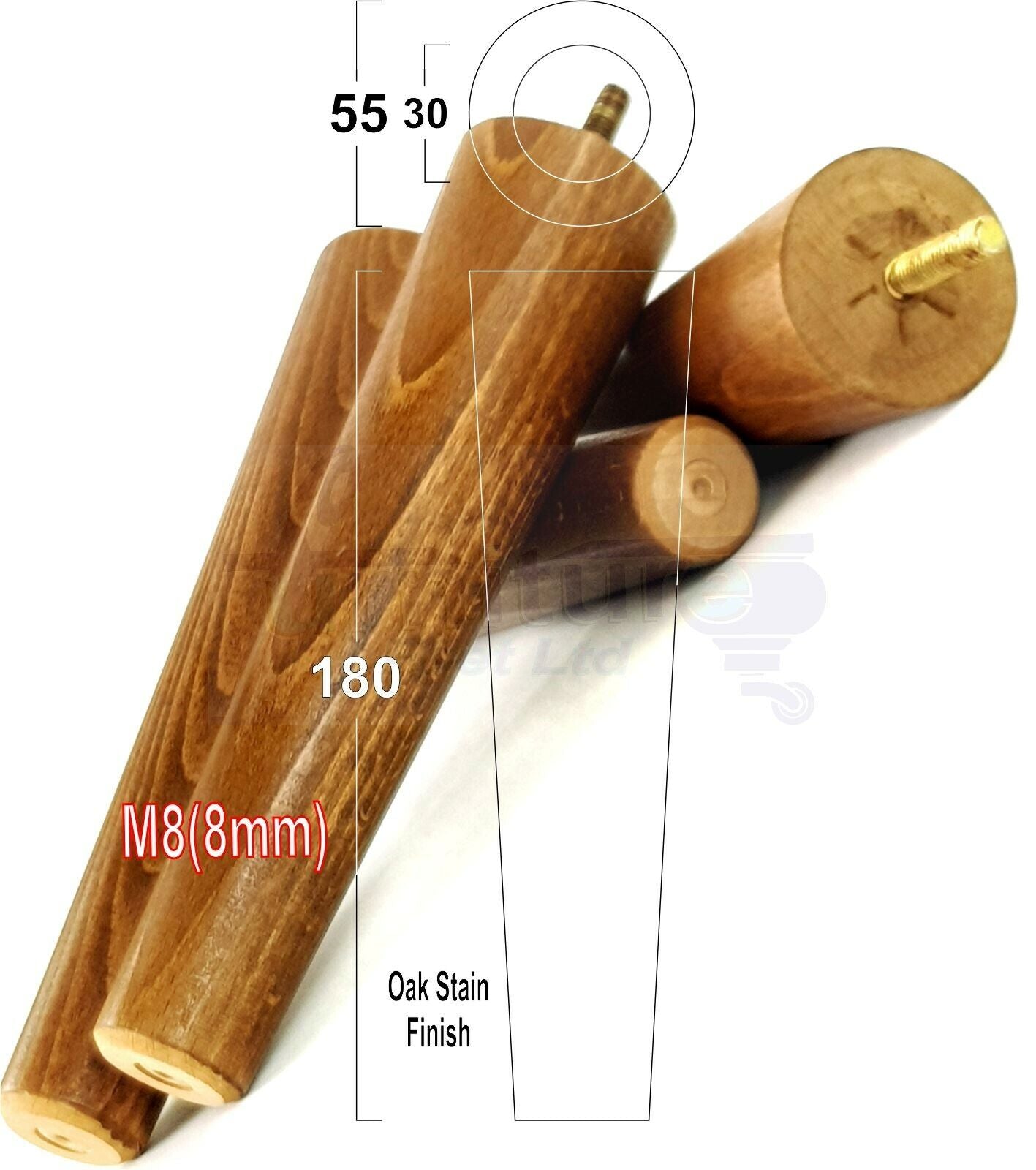 4 Retro Wood Replacement Furniture Chair Legs M8 Footstool Settee Sofa Feet 180mm High