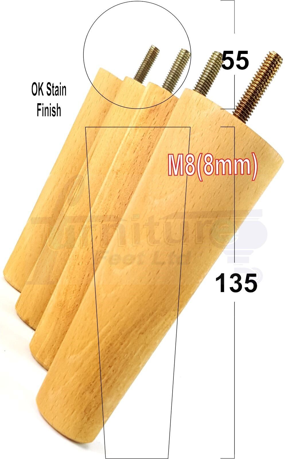 4 Solid Wood Replacement Furniture Chair Legs M8 Settee Sofa Feet 135mm High