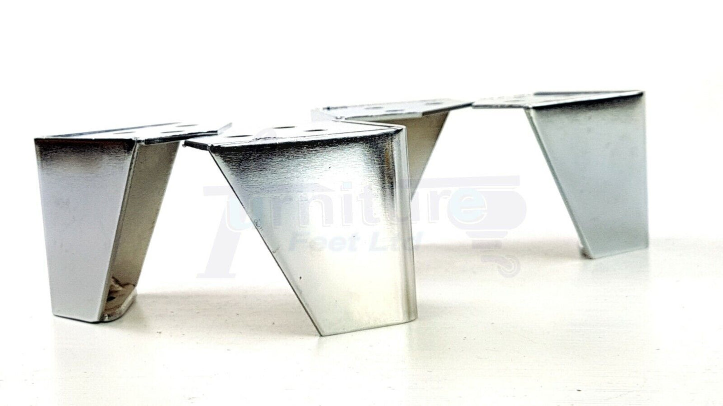 4 Metal Furniture Legs 60mm High Chrome Corner Feet Sofa Chair Beds Cabinets