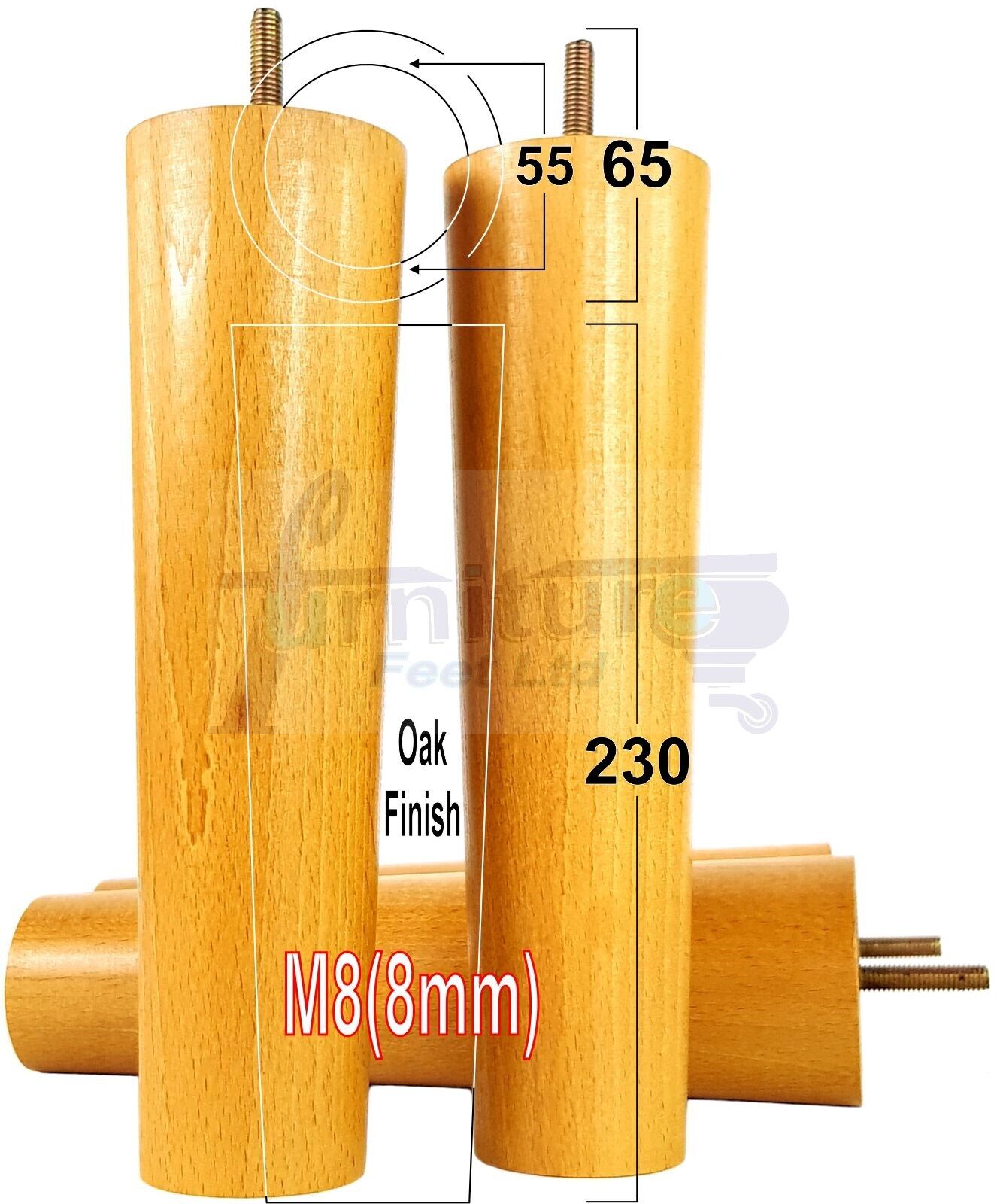 4 Solid Wood Turned Furniture Legs Replacement Bun Feet 230mm High Chairs Stools Sofa Bed Legs Settee & Cabinets M8 Multiple Colours
