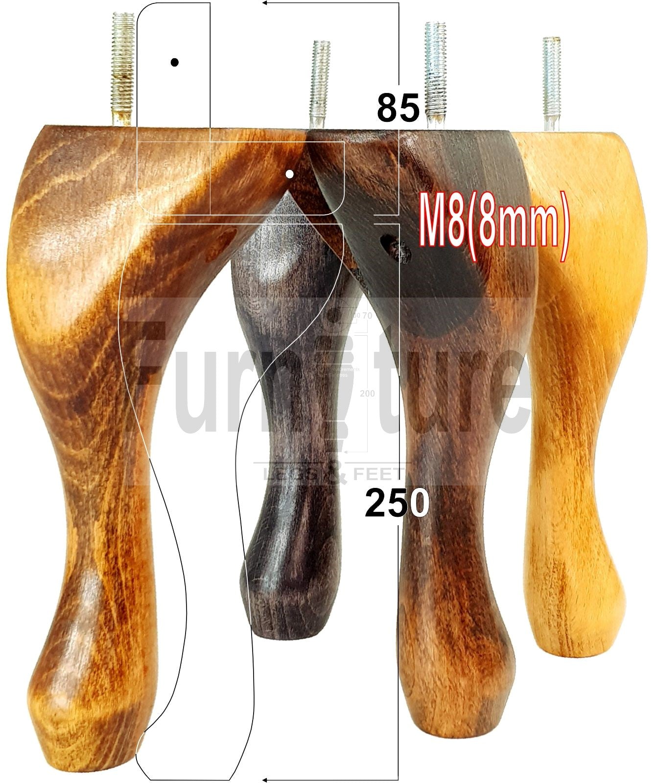 4 Replacement Traditional Queen Anne Furniture Leg 250mm High Sofa Chair Beds M8