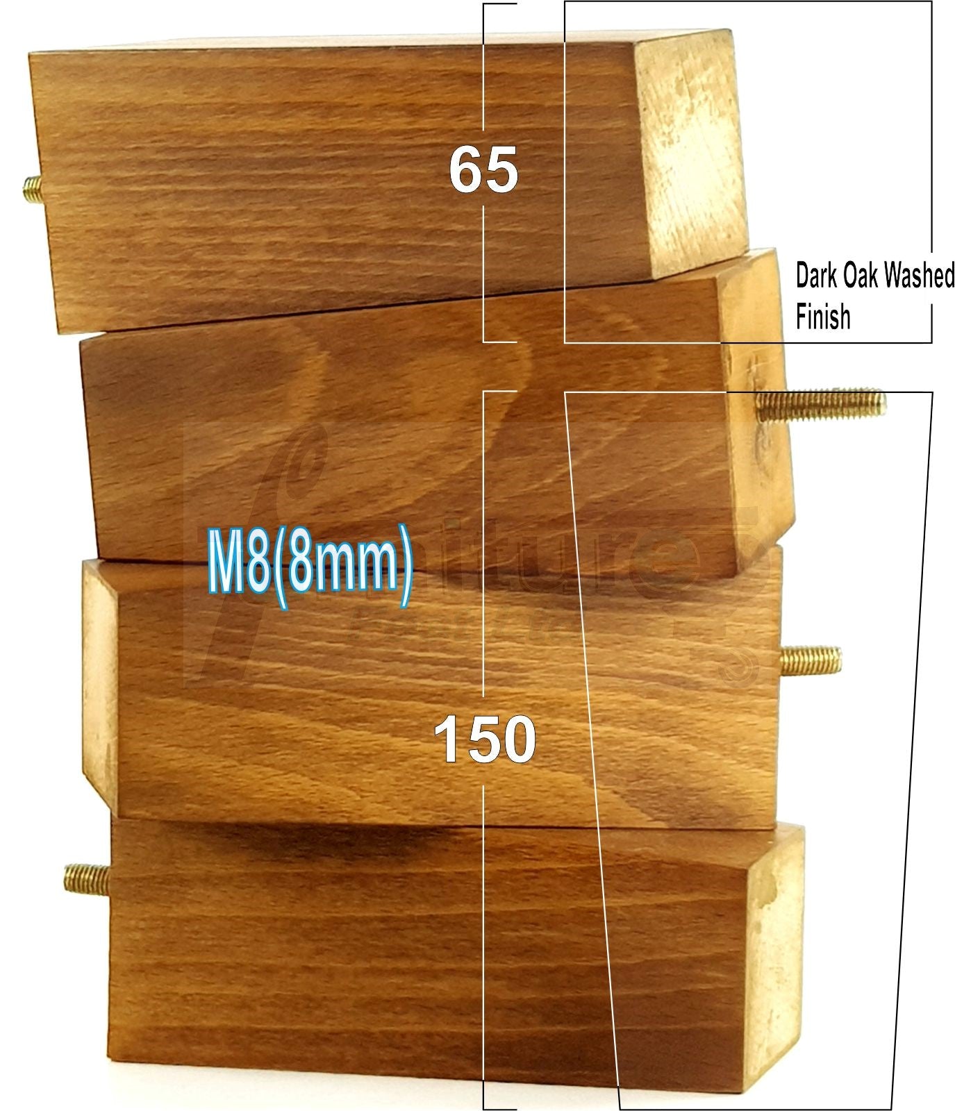 4 Solid Wood Furniture Feet Square Replacement Block Tapered Legs 150mm High M8 Sofa Chairs Stools Cabinets Beds