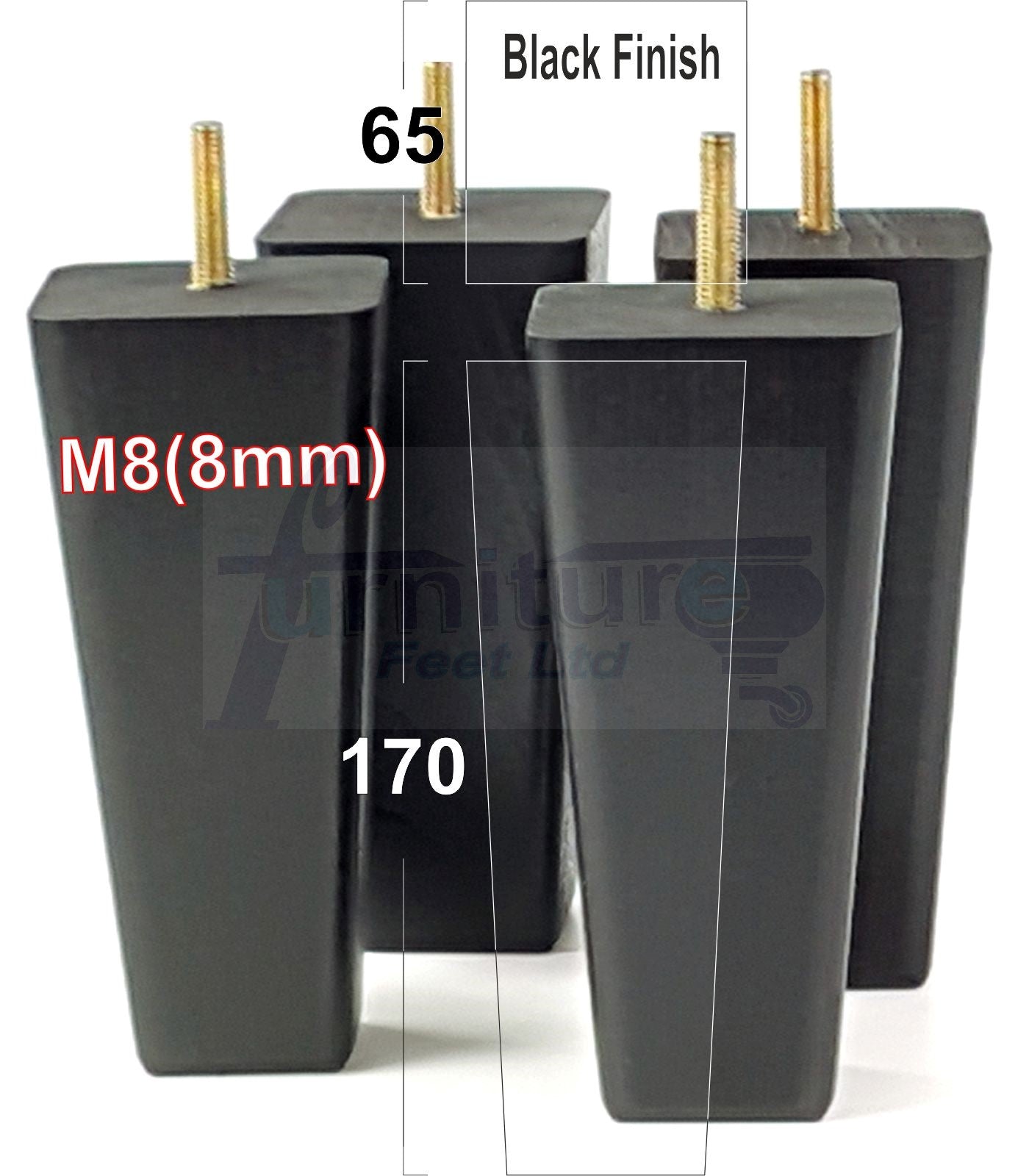 4x Wooden Furniture Legs 170mm High Replacement Square Tapered Feet 8mm