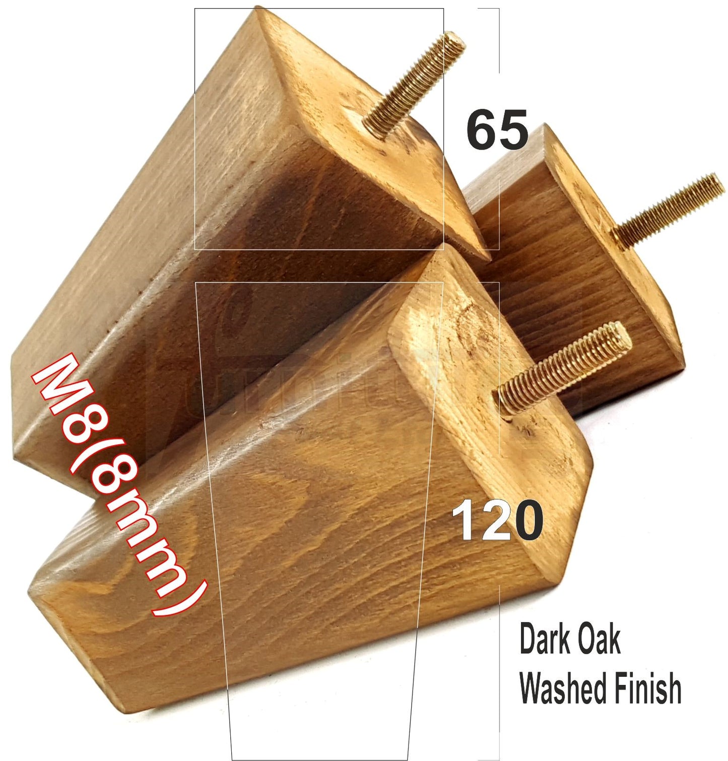 4x Wooden Furniture Legs 120mm High Replacement Square Tapered Feet 8mm