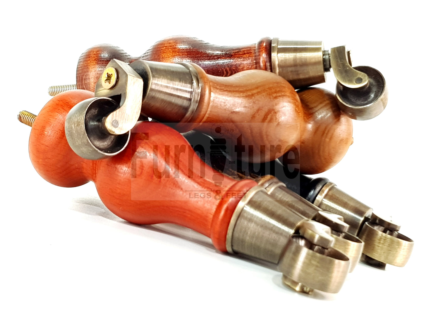 Set Of 4 Turned Wood Furniture Castor Legs Sofa, Settee, Chair Replacement Feet 195mm High 8mm Thread