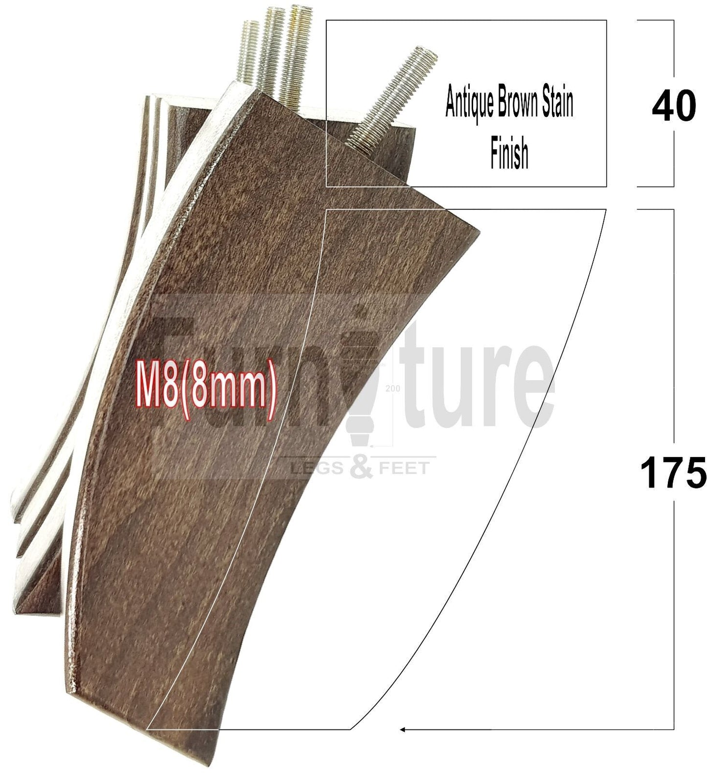 SET OF 4 WOODEN FURNITURE FEET 175mm HIGH REPLACEMENT SOFA LEGS 8mm Thread