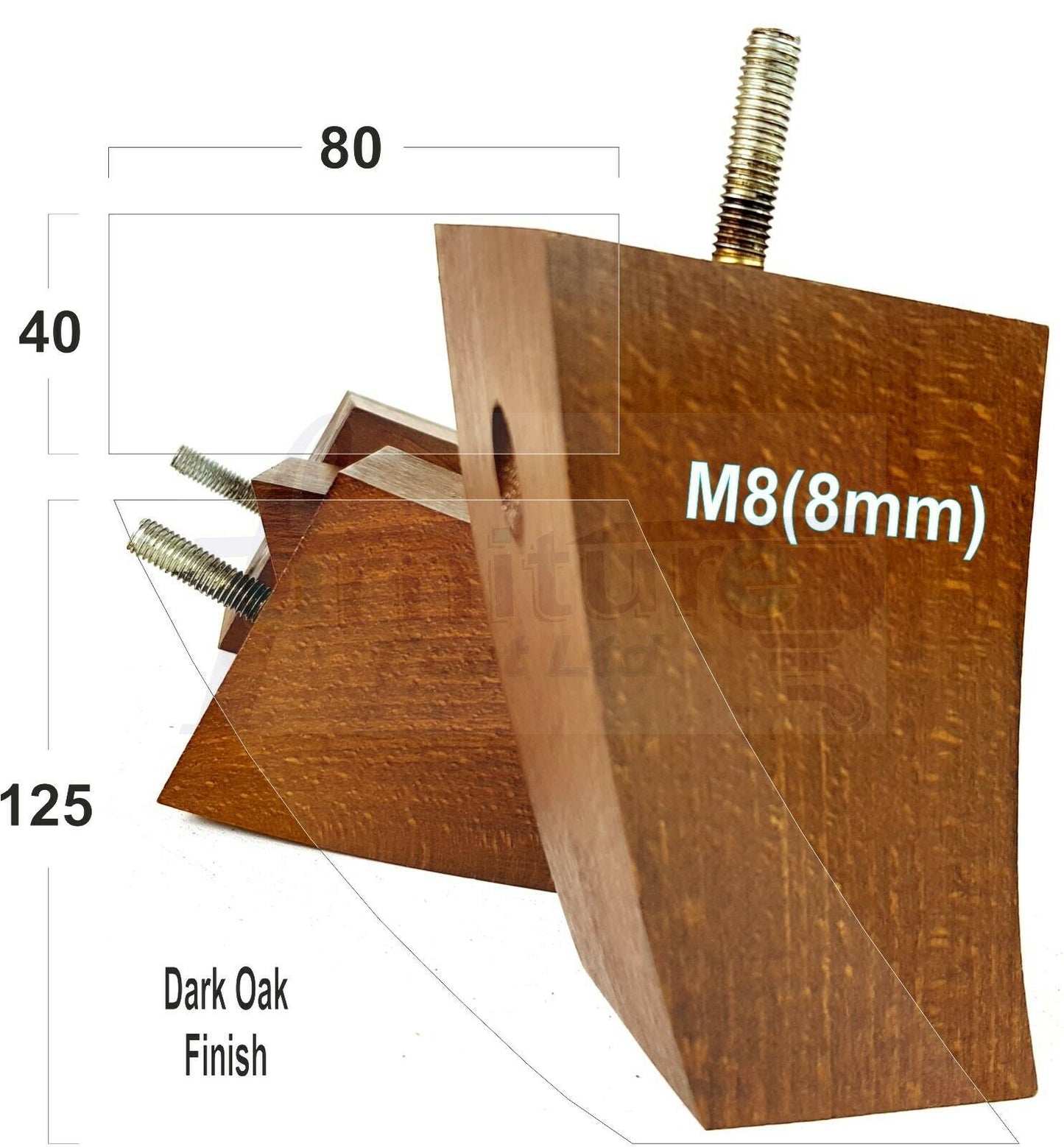 SET OF 4 WOODEN FURNITURE FEET 125mm HIGH REPLACEMENT SOFA LEGS 8mm Thread