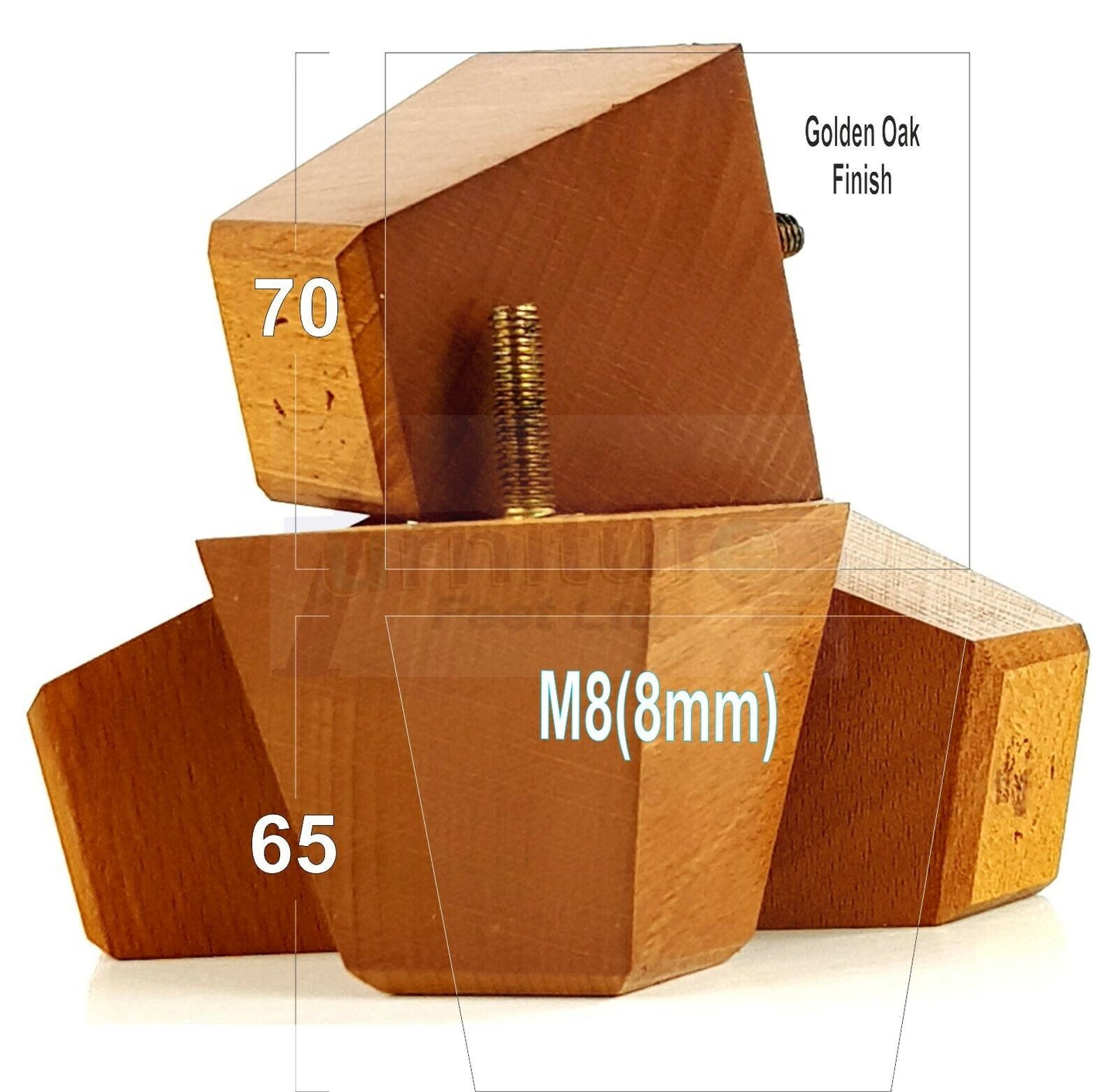 Set Of 4 Solid Wood Square Block Furniture Feet Replacement Legs 65mm High M8(8mm)