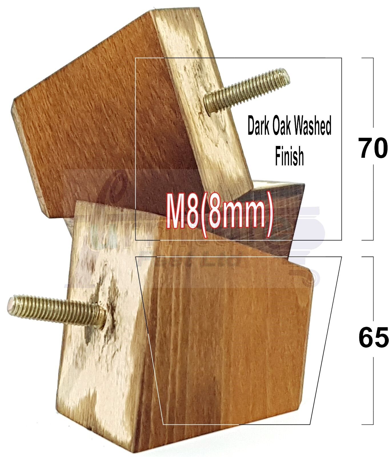 Set Of 4 Solid Wood Square Block Furniture Feet Replacement Legs 65mm High M8(8mm)