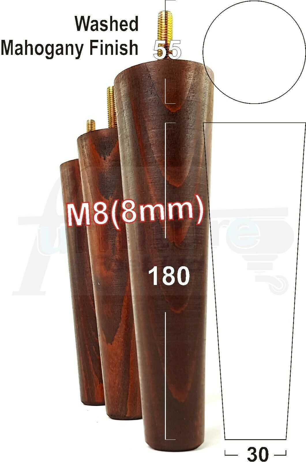 4 Retro Wood Replacement Furniture Chair Legs M8 Footstool Settee Sofa Feet 180mm High