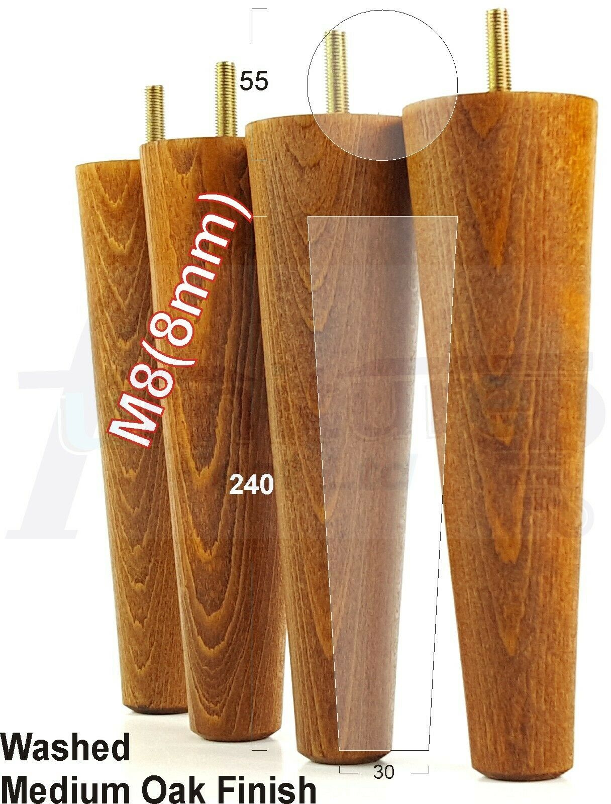 4 Retro Wood Replacement Furniture Chair Legs M8 Footstool Settee Sofa Feet 240mm High
