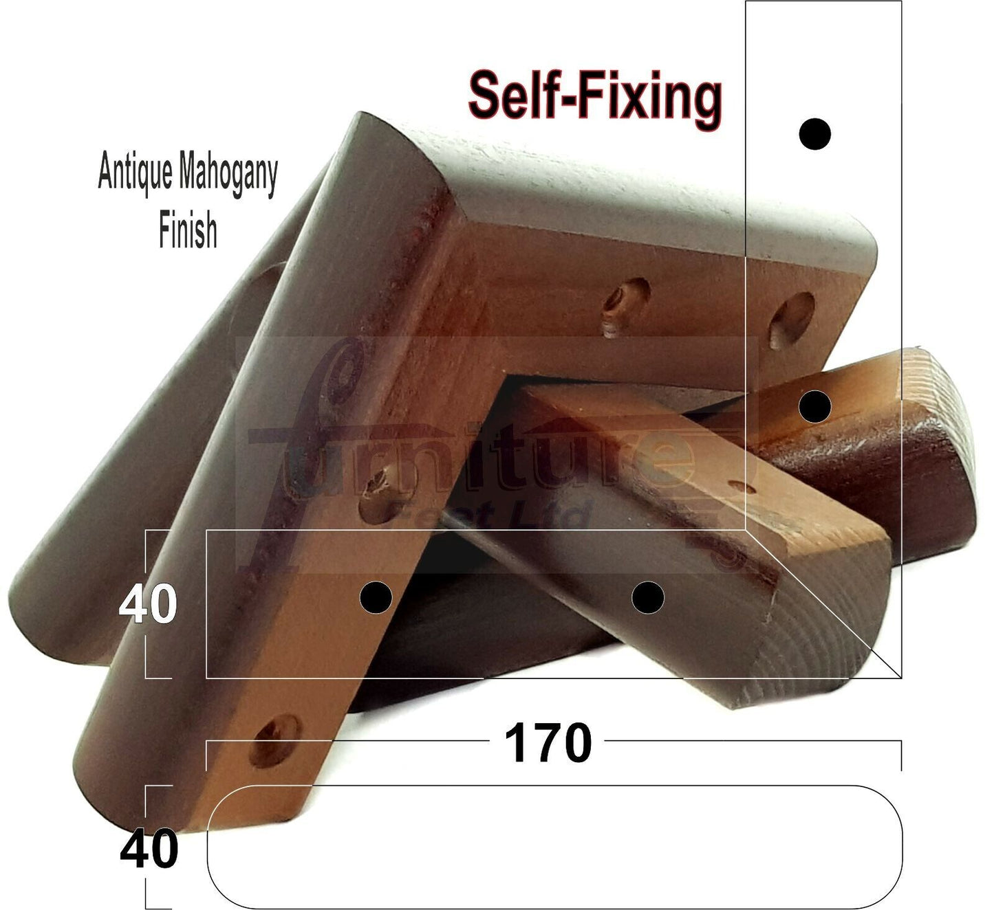 Set Of 4 Wooden Corner Furniture Feet 40mm High Replacement Sofa Chair Legs