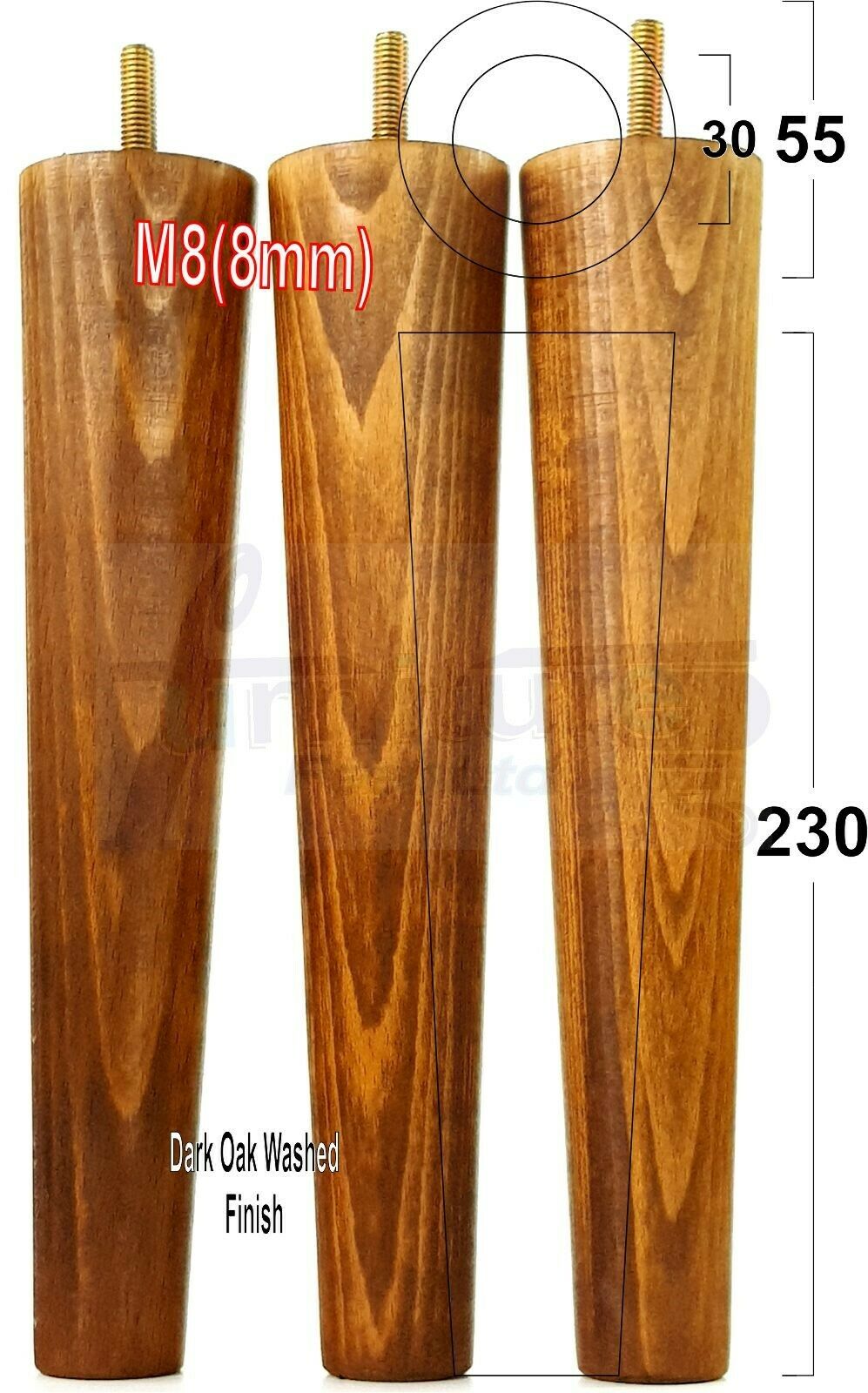 4 Solid Retro Wood Replacement Furniture Chair Legs M8 Settee Sofa Feet 230mm High