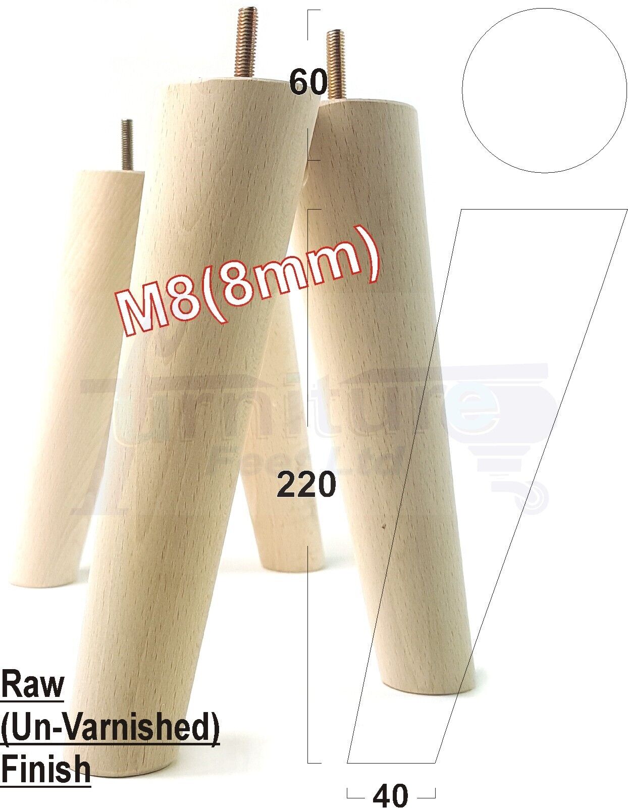 4 Solid Wood Turned Furniture Feet Replacement Mid Centry Angled Retro Legs 220mm High M8 Sofa Chairs Stools Cabinets Beds