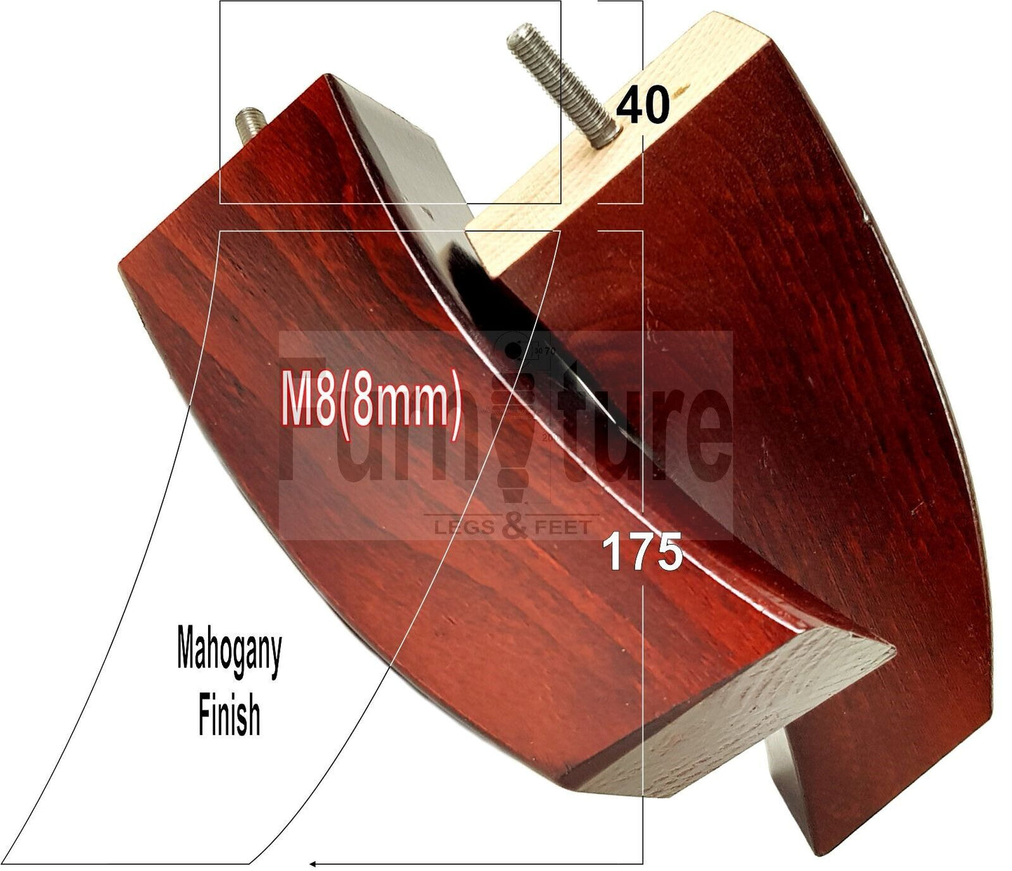SET OF 4 WOODEN FURNITURE FEET 175mm HIGH REPLACEMENT SOFA LEGS 8mm Thread