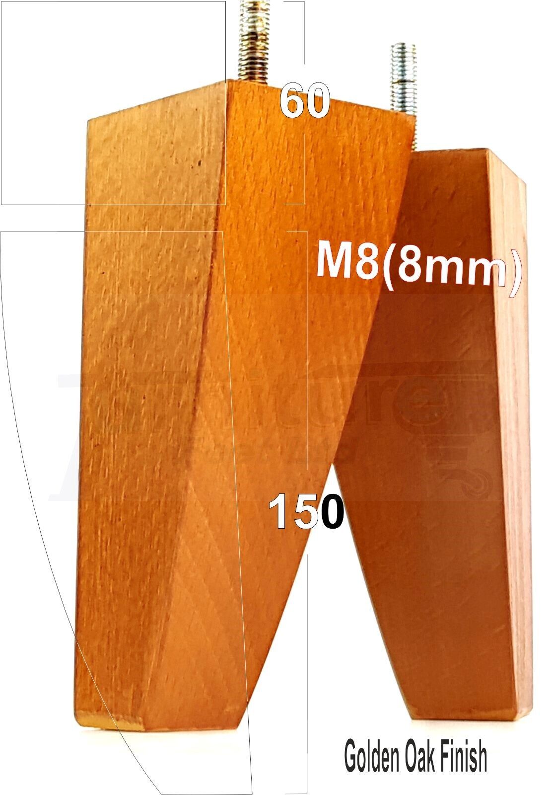 4x Tapered Square Furniture Legs Sofa Feet M8 for Chairs, Settees 150mm High