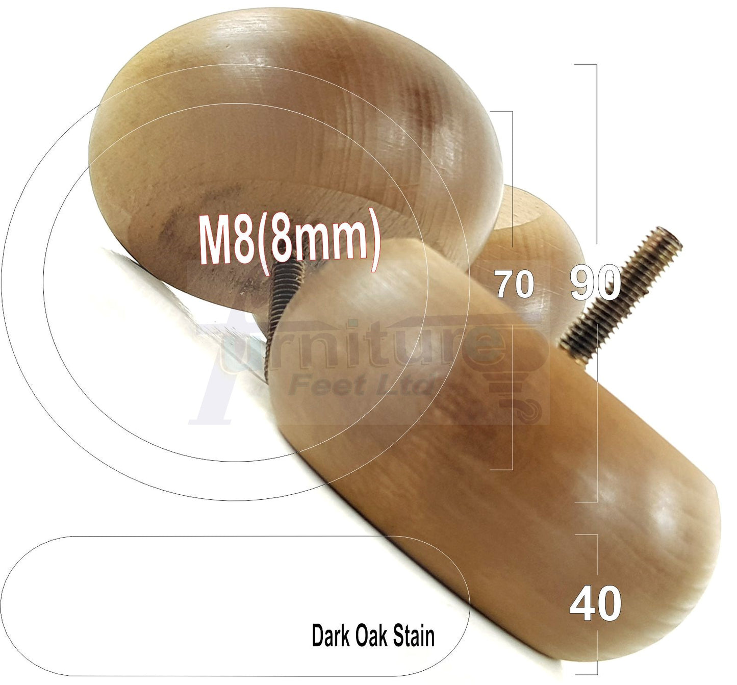 4 Solid Wood Furniture Bun Feet Replacement Legs 40mm High For Chairs Stools Sofa's Beds Settee and Cabinets M8 Multiple Colours