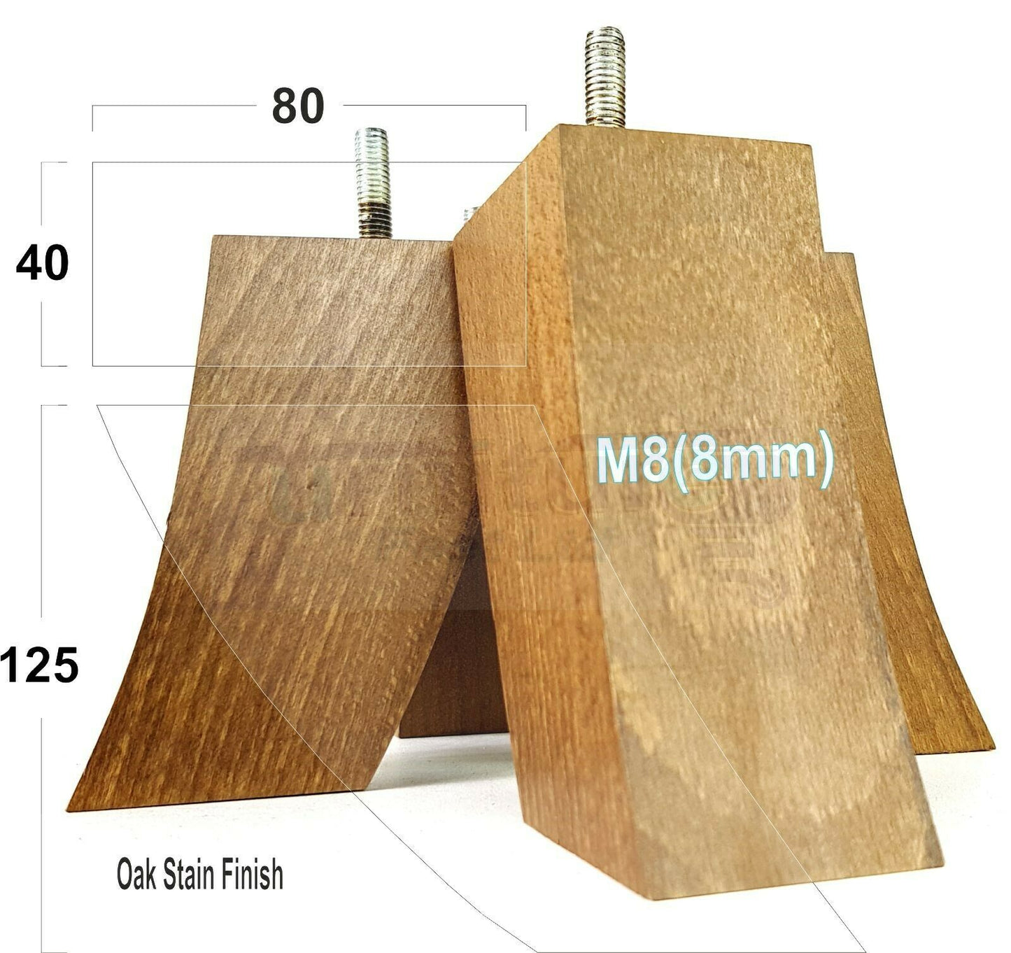 SET OF 4 WOODEN FURNITURE FEET 125mm HIGH REPLACEMENT SOFA LEGS 8mm Thread