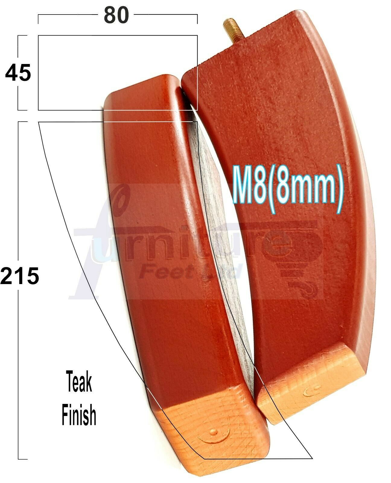 SET OF 4 WOODEN FURNITURE FEET 215mm HIGH REPLACEMENT SOFA LEGS 8mm Thread