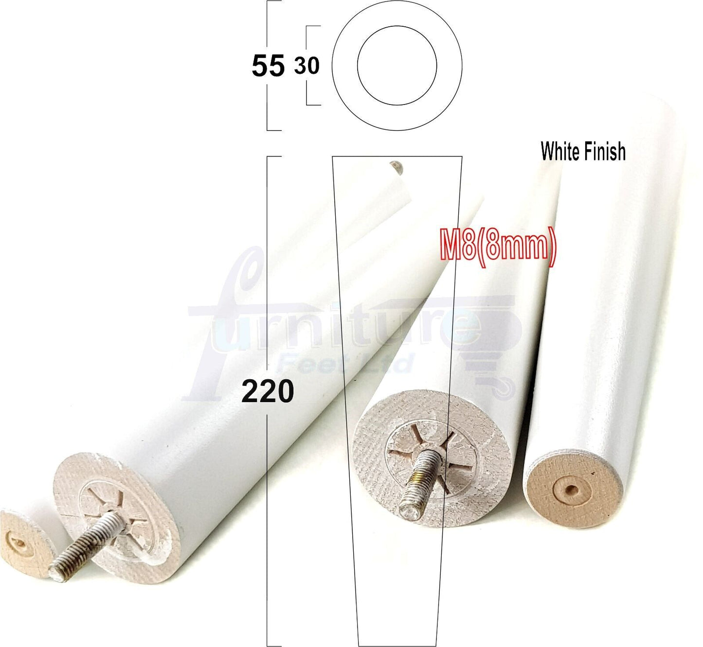 4 Retro Wood Replacement Furniture Chair Legs M8 Footstool Settee Sofa Feet 220mm High