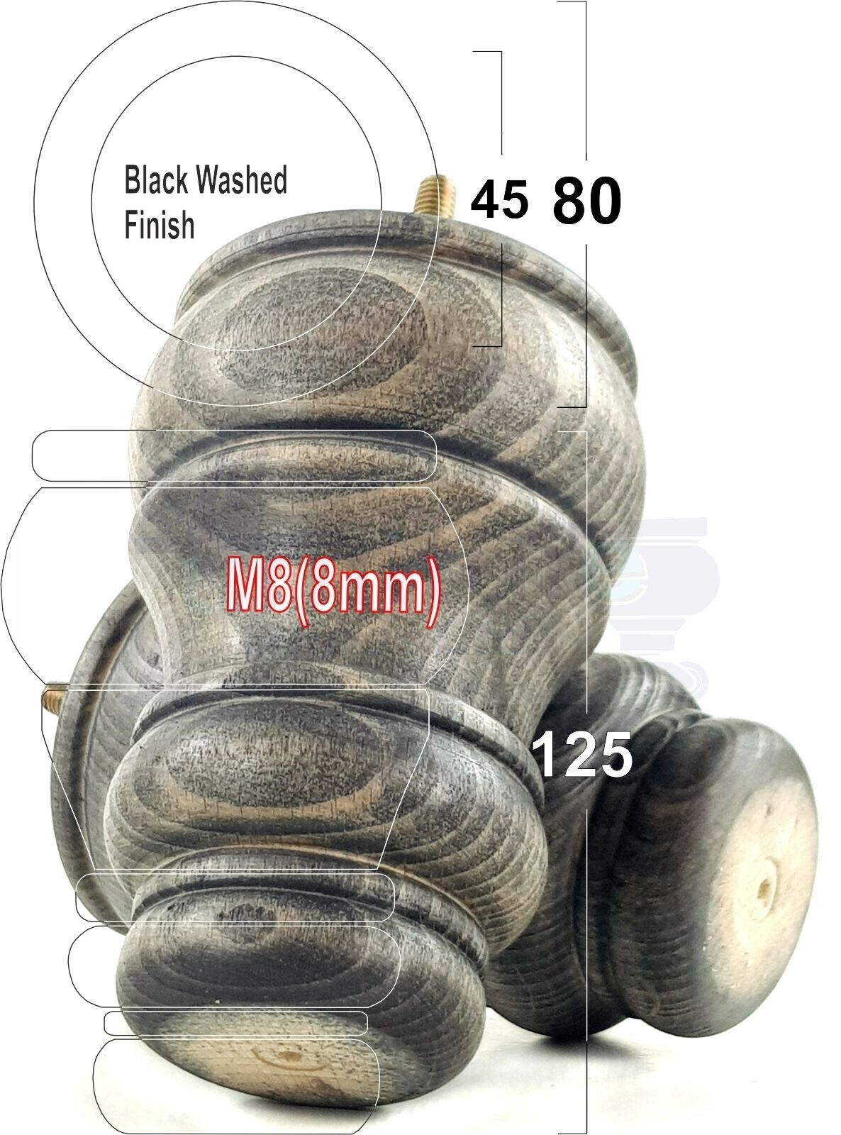 4 Turned Wood Furniture Chair Legs M8 Replacement Sofa Settee Feet 125mm High