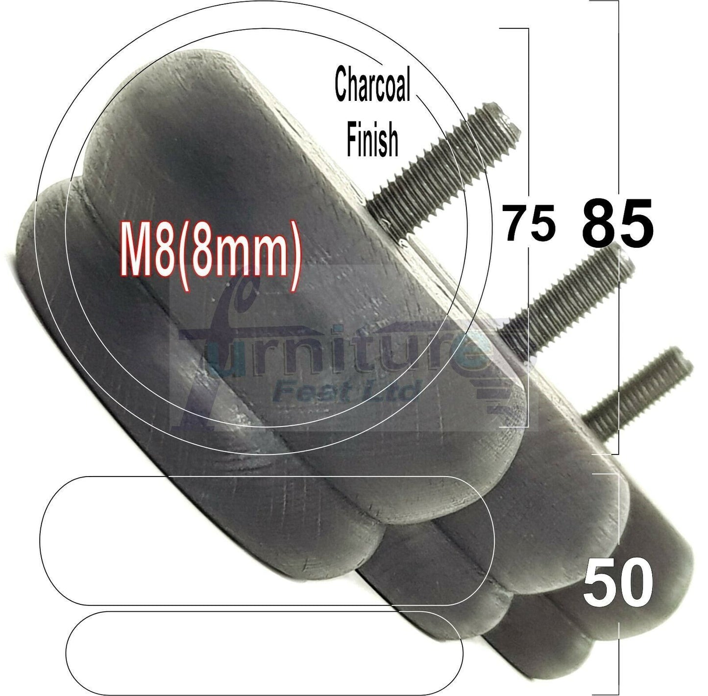 4 Turned Wood Furniture Legs Chair Sofa Bed M8 Replacement Bun Feet 50mm High