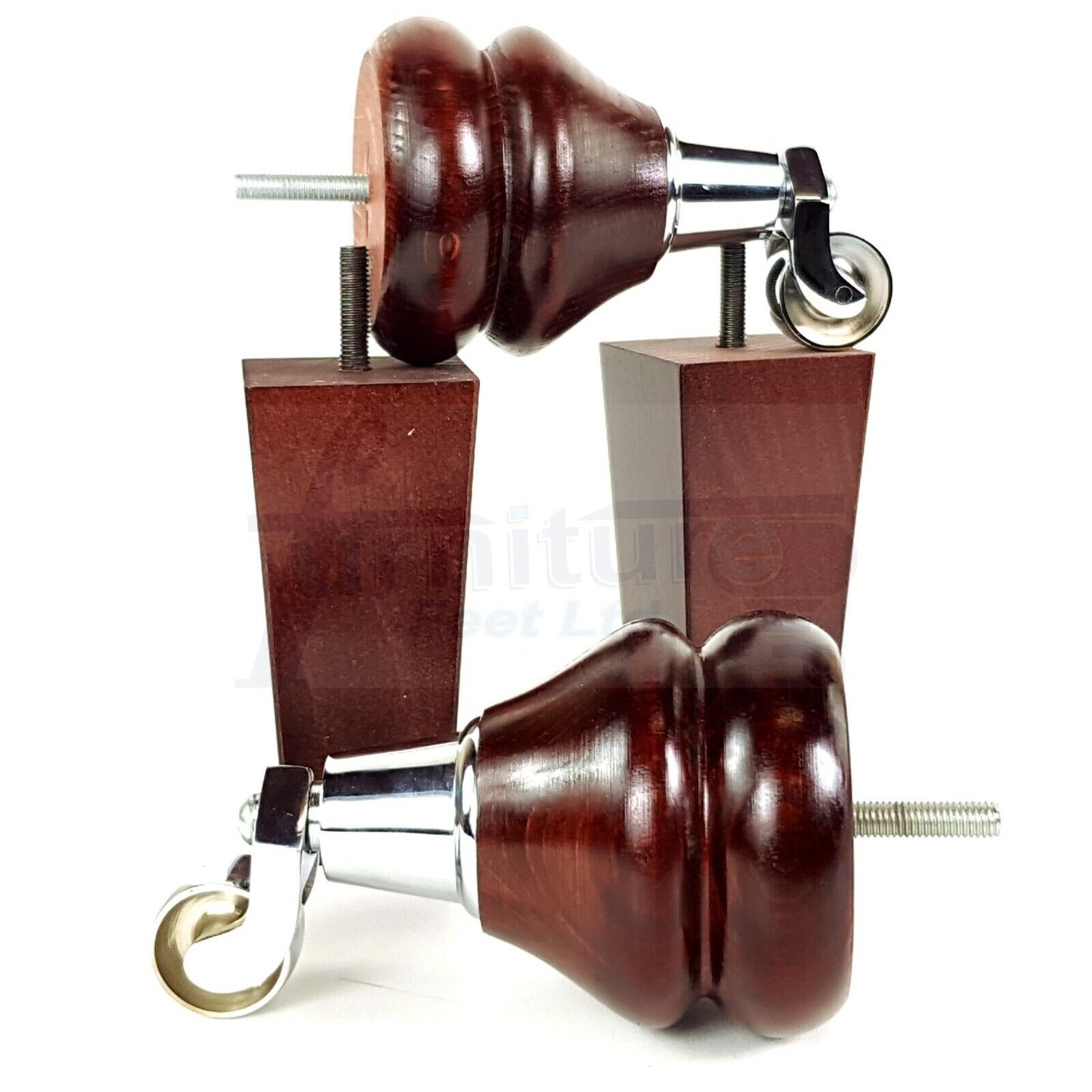 Turned Wood Furniture Feet 2 With Castors 140mm & 2 Curved Back Legs Sofas Chairs Cabinets Beds M8