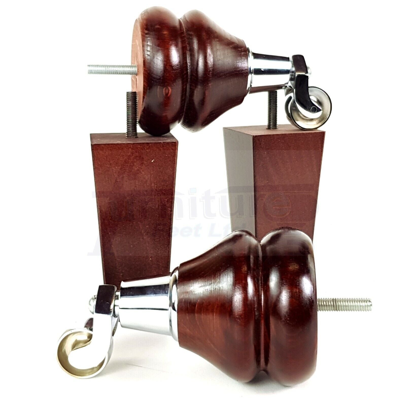 Turned Wood Furniture Feet 2 With Castors 140mm & 2 Curved Back Legs Sofas Chairs Cabinets Beds M8