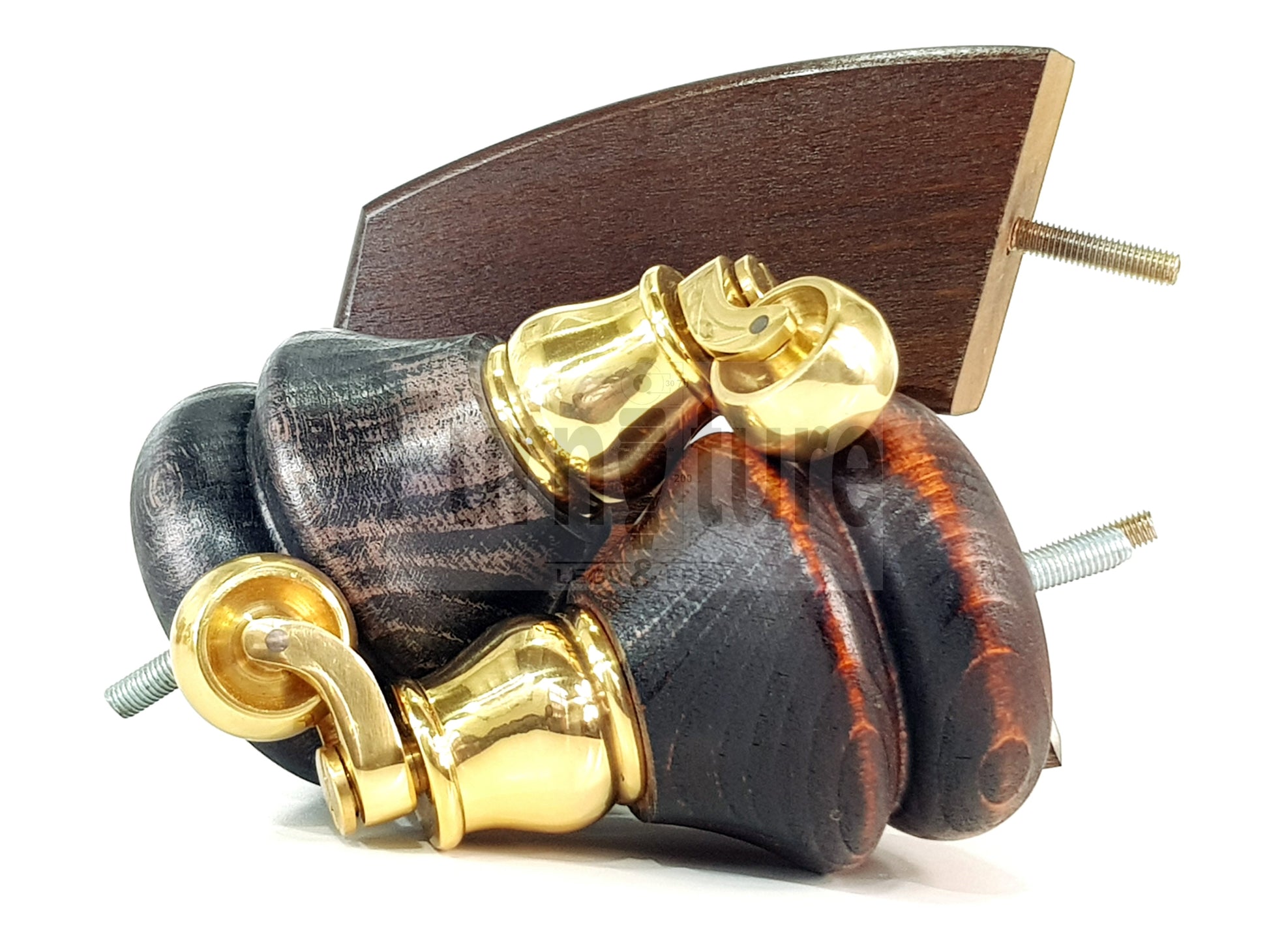 Turned Wood Furniture Feet 2 With Brass Castors 140mm & 2 Curved Back Legs Sofas Cabinets Beds 8mm Thread
