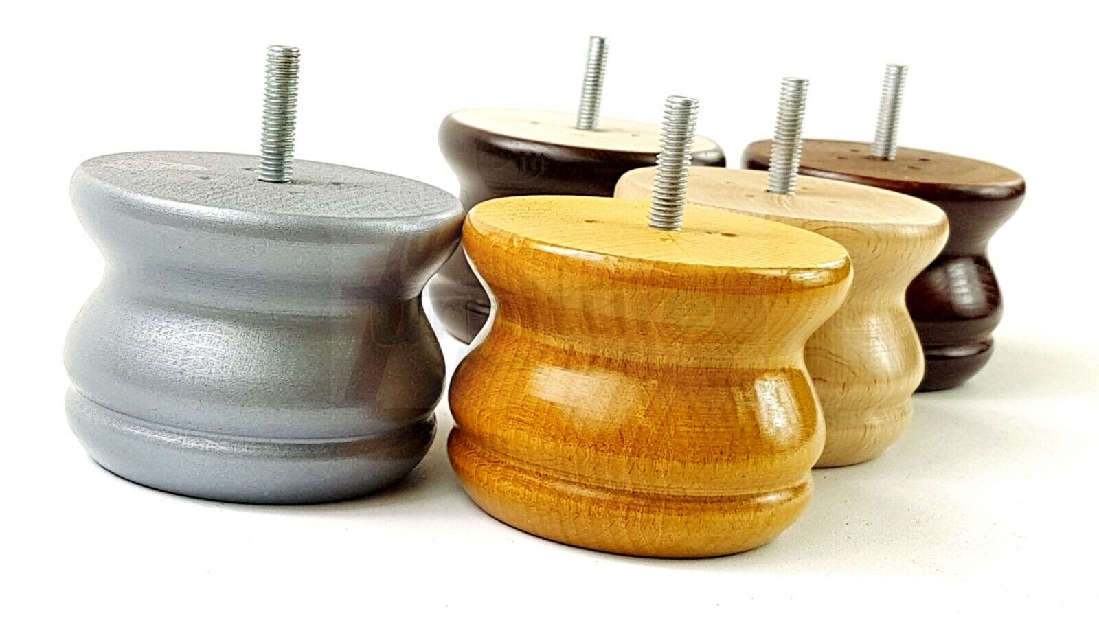 4x Turned Solid Wood Furniture Legs Replacement Bun Feet 70mm High 8mm Thread