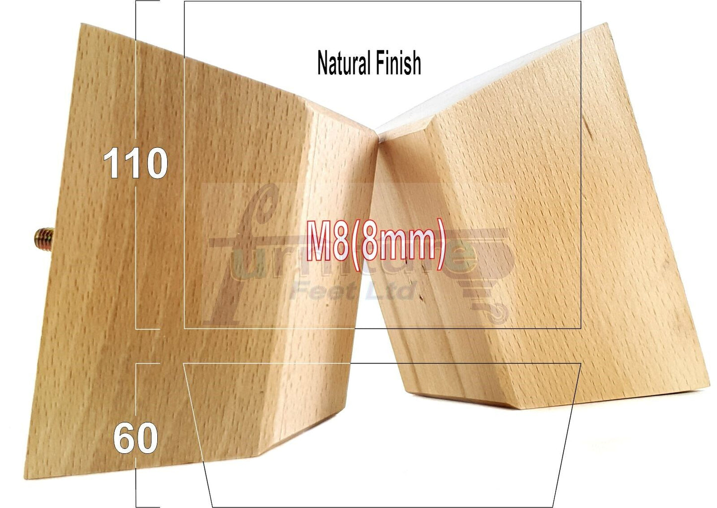 4x Square Wood Sofa Legs 60mm High Replacement Furniture Feet Chairs Cabinets M8