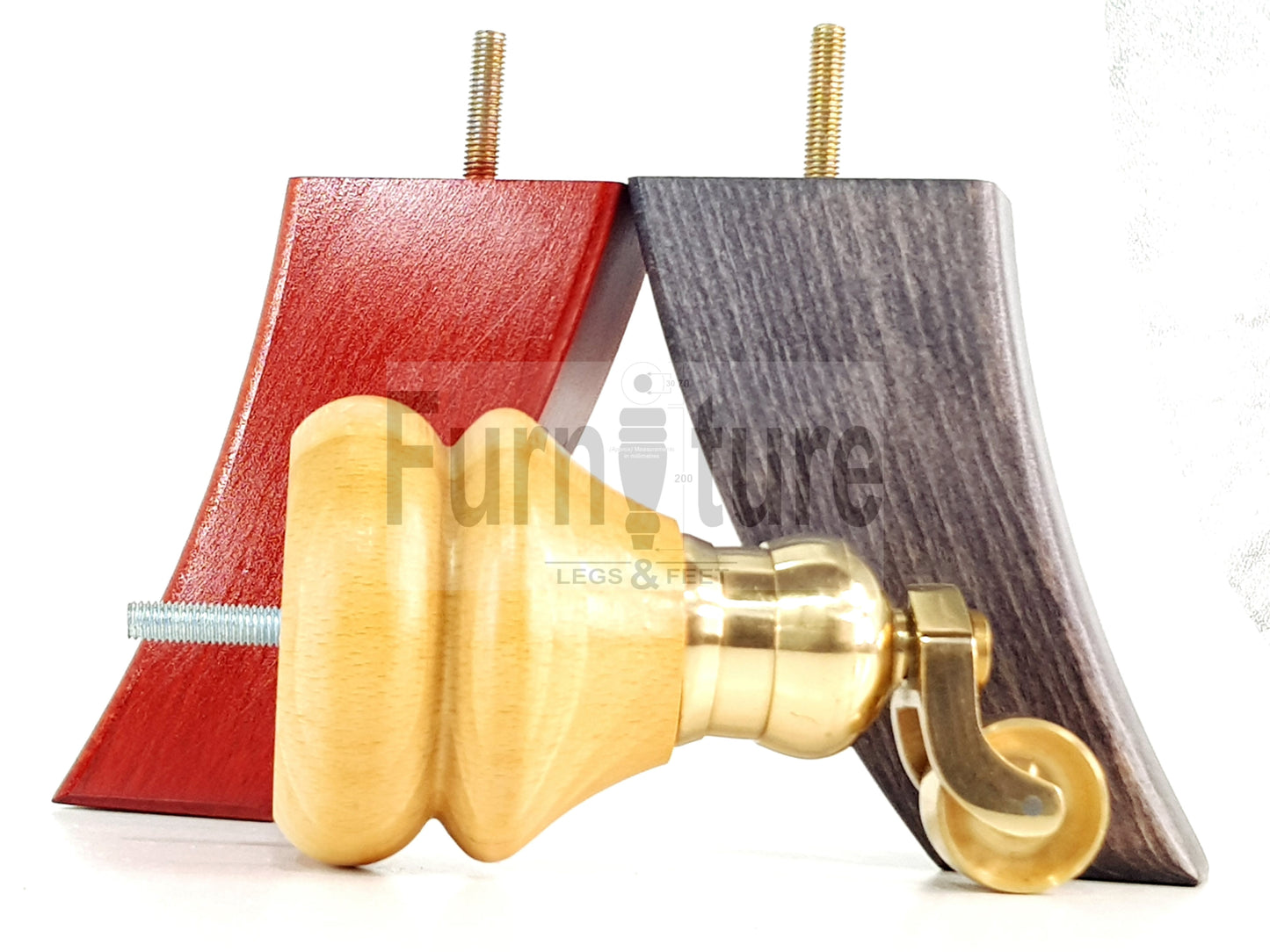 Turned Wood Furniture Feet 2 With Brass Castors 150mm & 2 Curved Back Legs Sofas Chairs Cabinets Beds M8