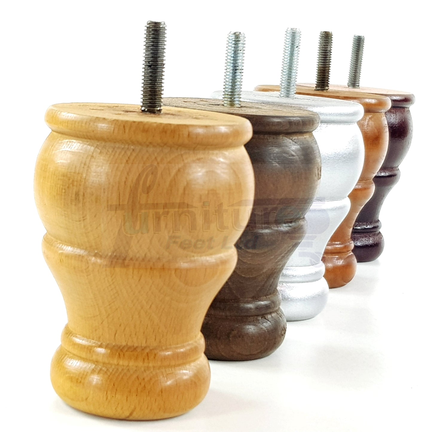 4 Turned Wood Furniture Legs Replacement Sofa Settee Chair Bed Feet 100mm High M10 Thread