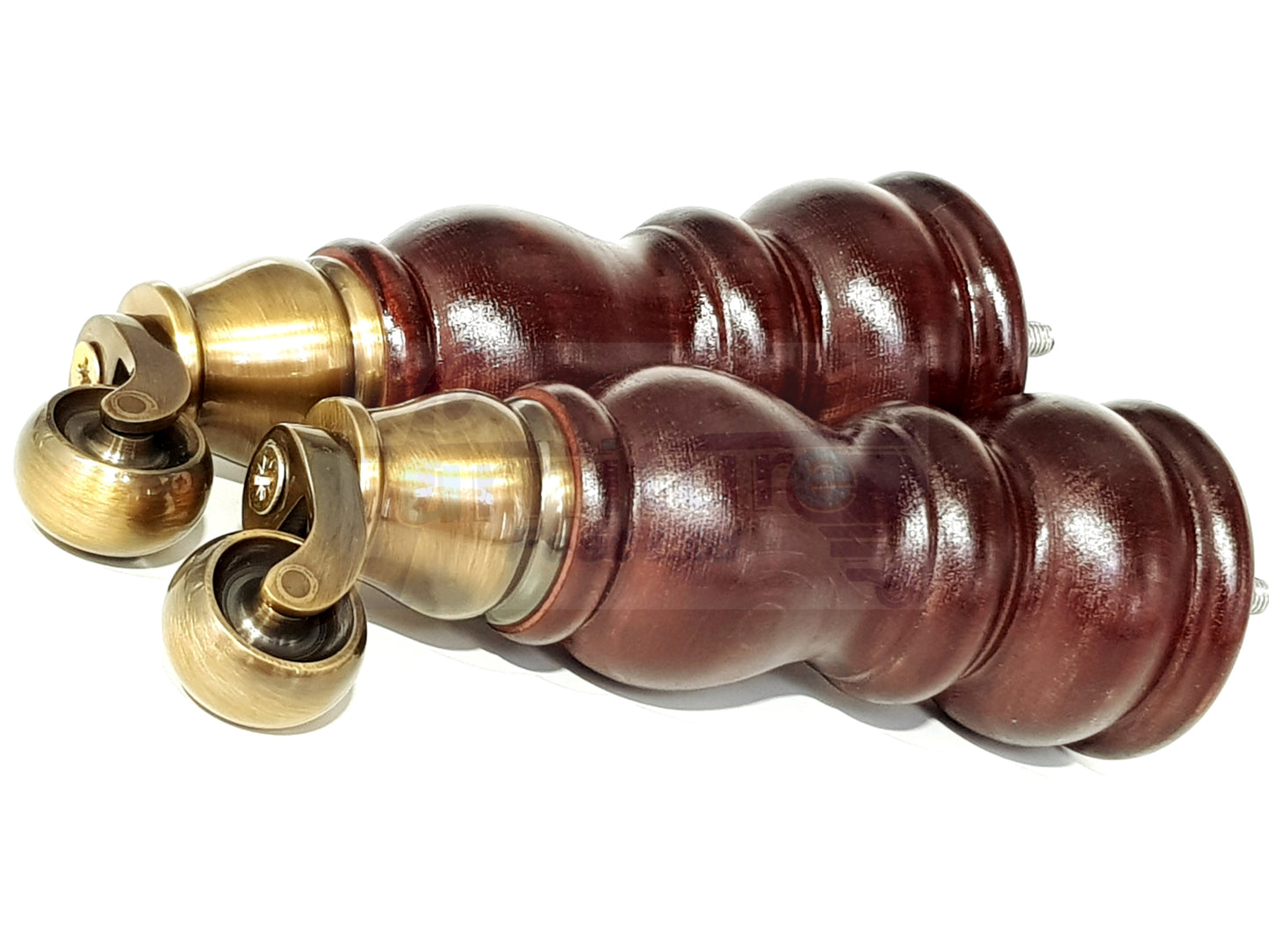 4 Turned Wood Furniture Feet With Antique Vase Castor 205mm High Legs Mahogany Finish M8 Sofas Chairs Stools Cabinets 8 Inches Tall 