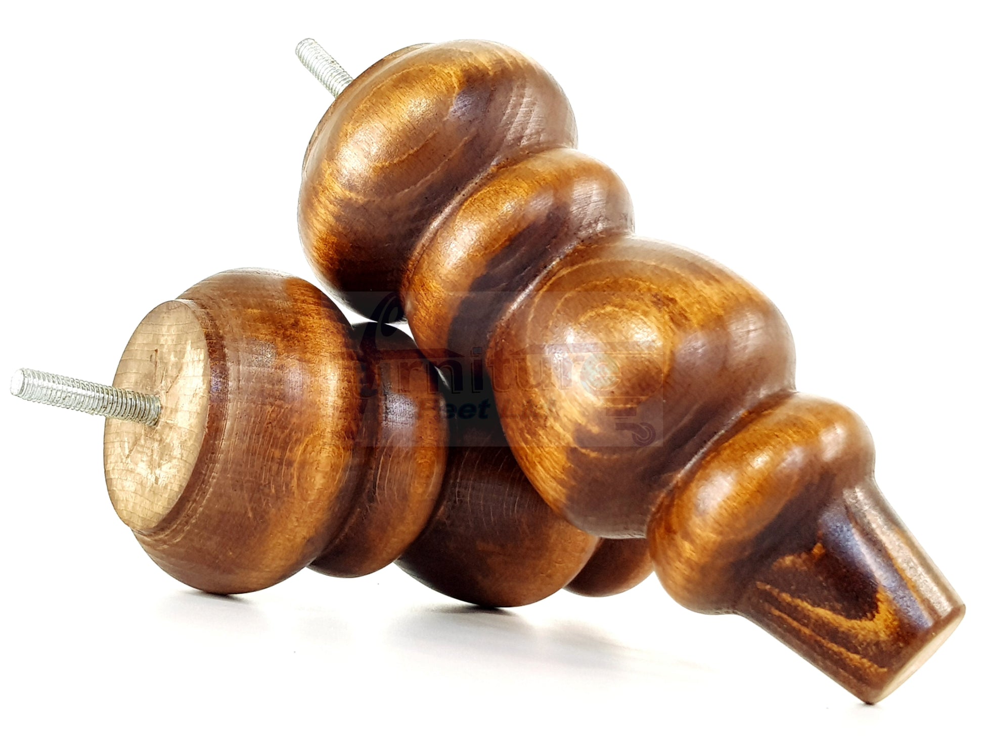 4 Solid Wood Furniture Legs Replacement Turned Feet 200mm High M8(8mm) Thread: Dark Oak Washed