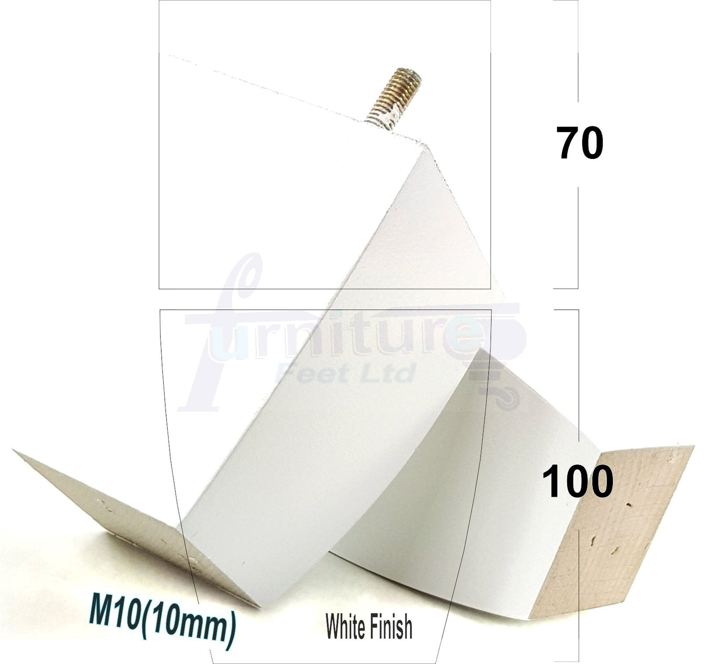 Set Of 4 Square Block Solid Wood Furniture Feet Replacement Legs 100mm High M10 Thread