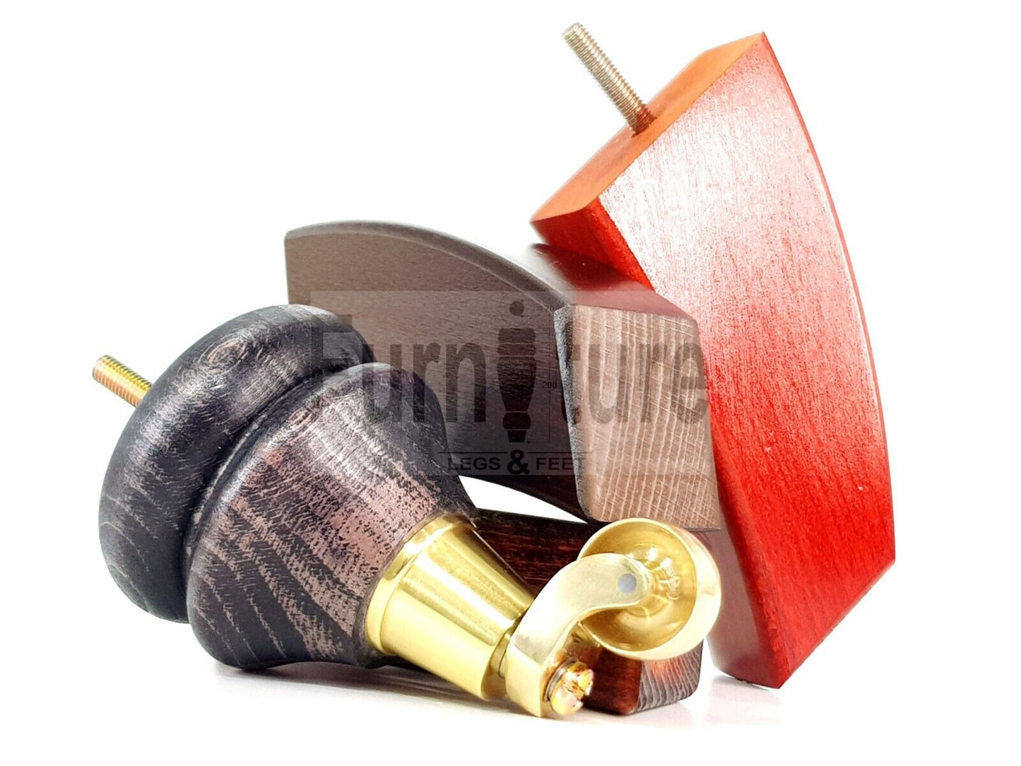 Turned Wood Furniture Feet 2 With Brass Castors 140mm & 2 Curved Back Legs Sofas Chairs Cabinets Beds M8