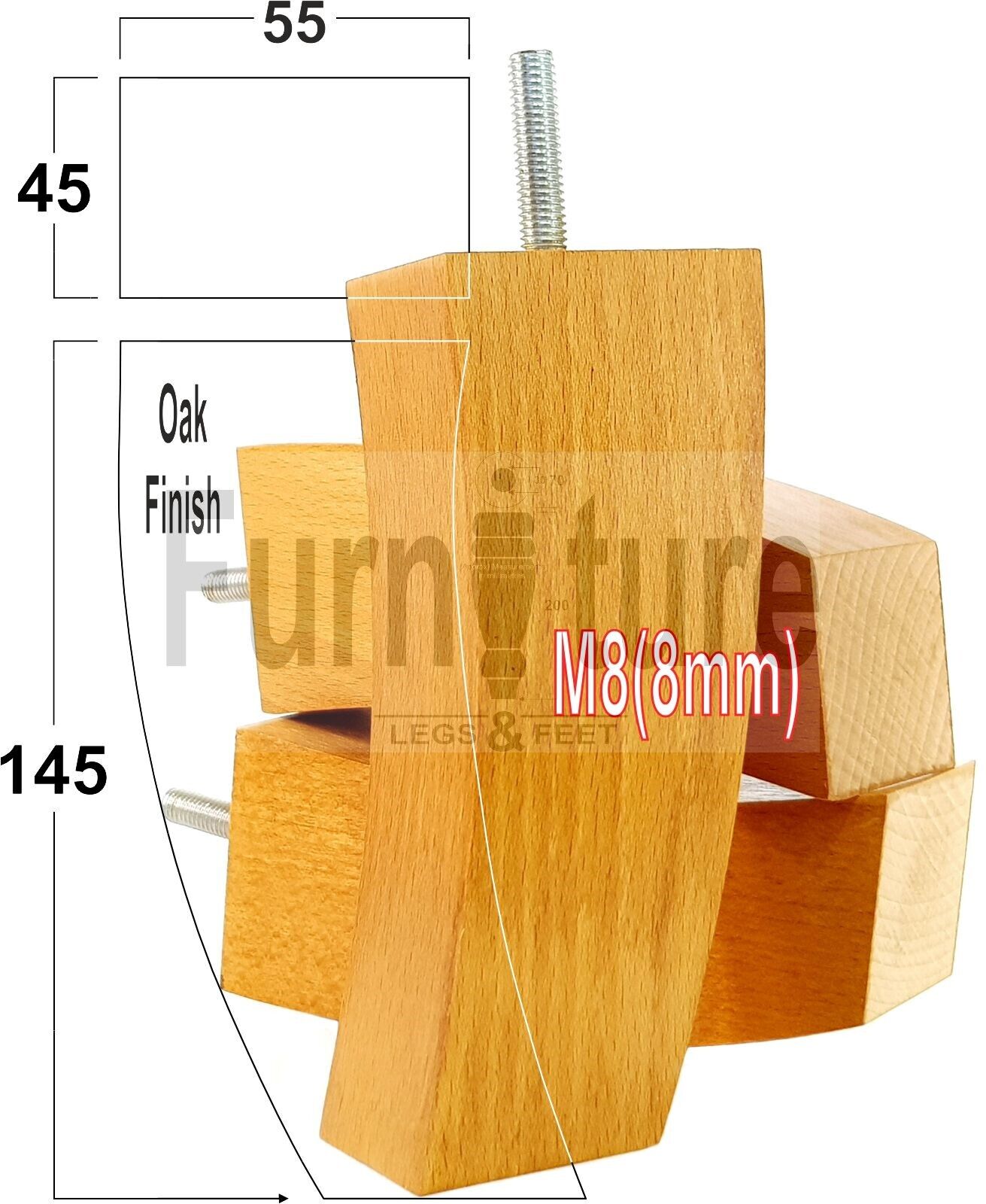 Set Of 4 Solid Wood Curved Furniture Feet Replacement Legs 145mm High M8(8mm)