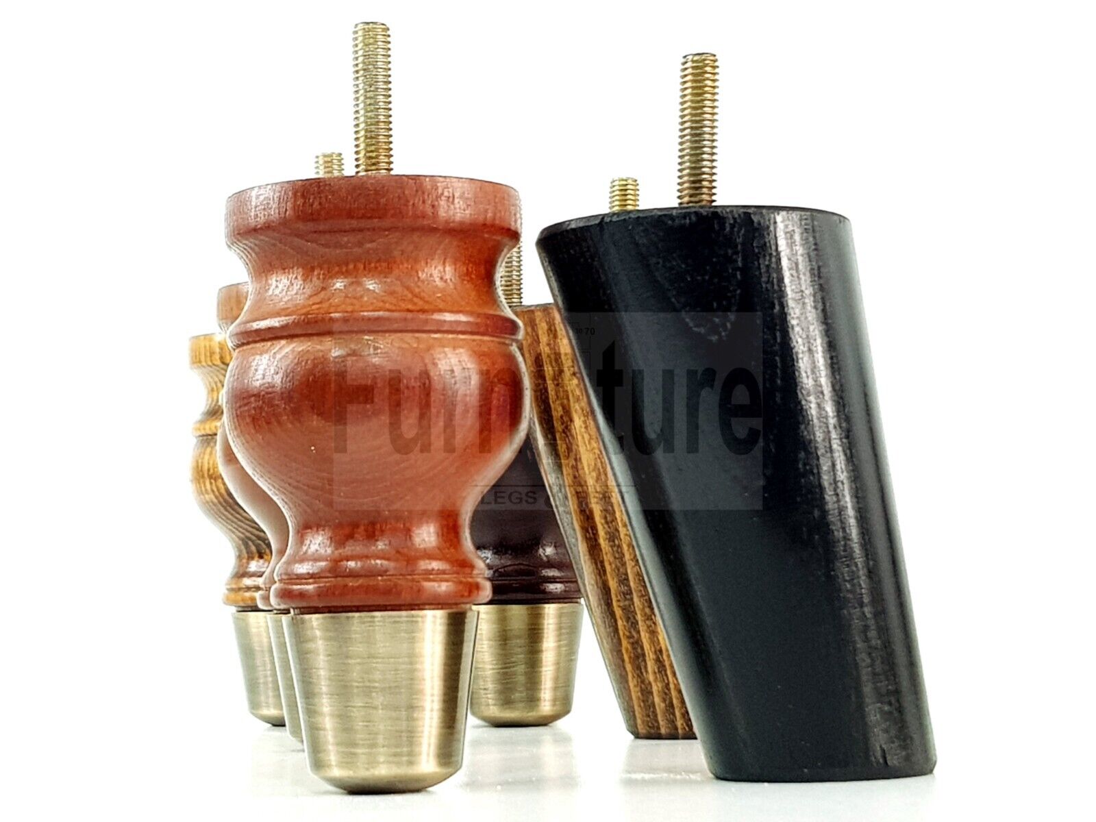 2x Turned Wood Furniture Feet Antique Brass Slipper Cup 2x Curved Back Legs M8 Chair Sofa Settee Legs 110mm