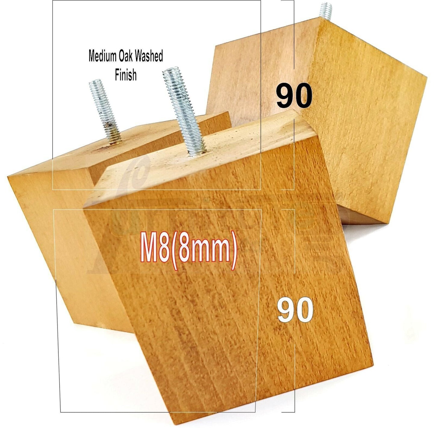 4x Solid Wood Square Feet Replacement Block Legs 90mm High Furniture Chairs Stools Sofa Beds Settee Cabinets 8mm Thread